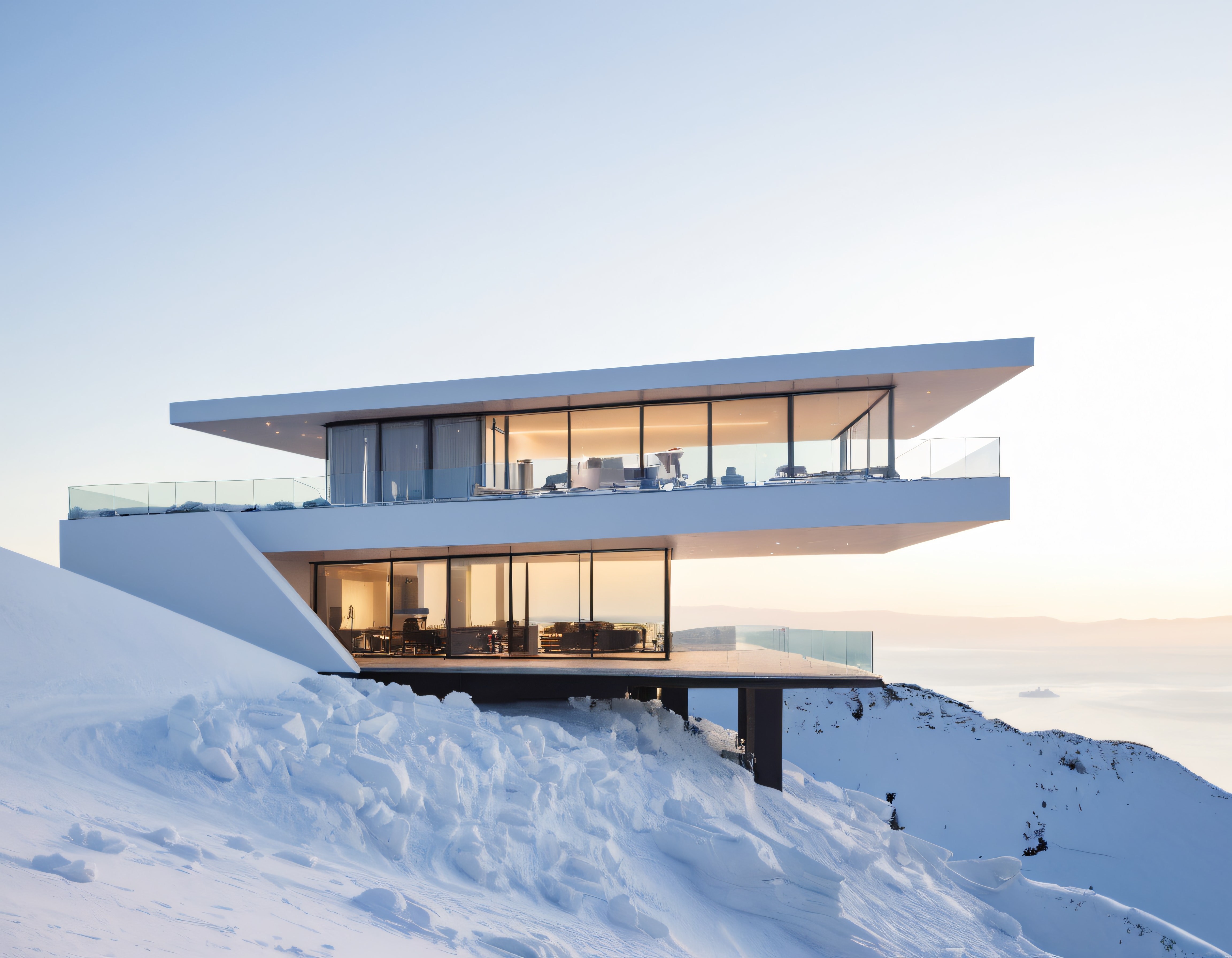 Karlı Dağların Zirvesinde Modern Mimariyle İnşa Edilmiş Lüks Cam Villa