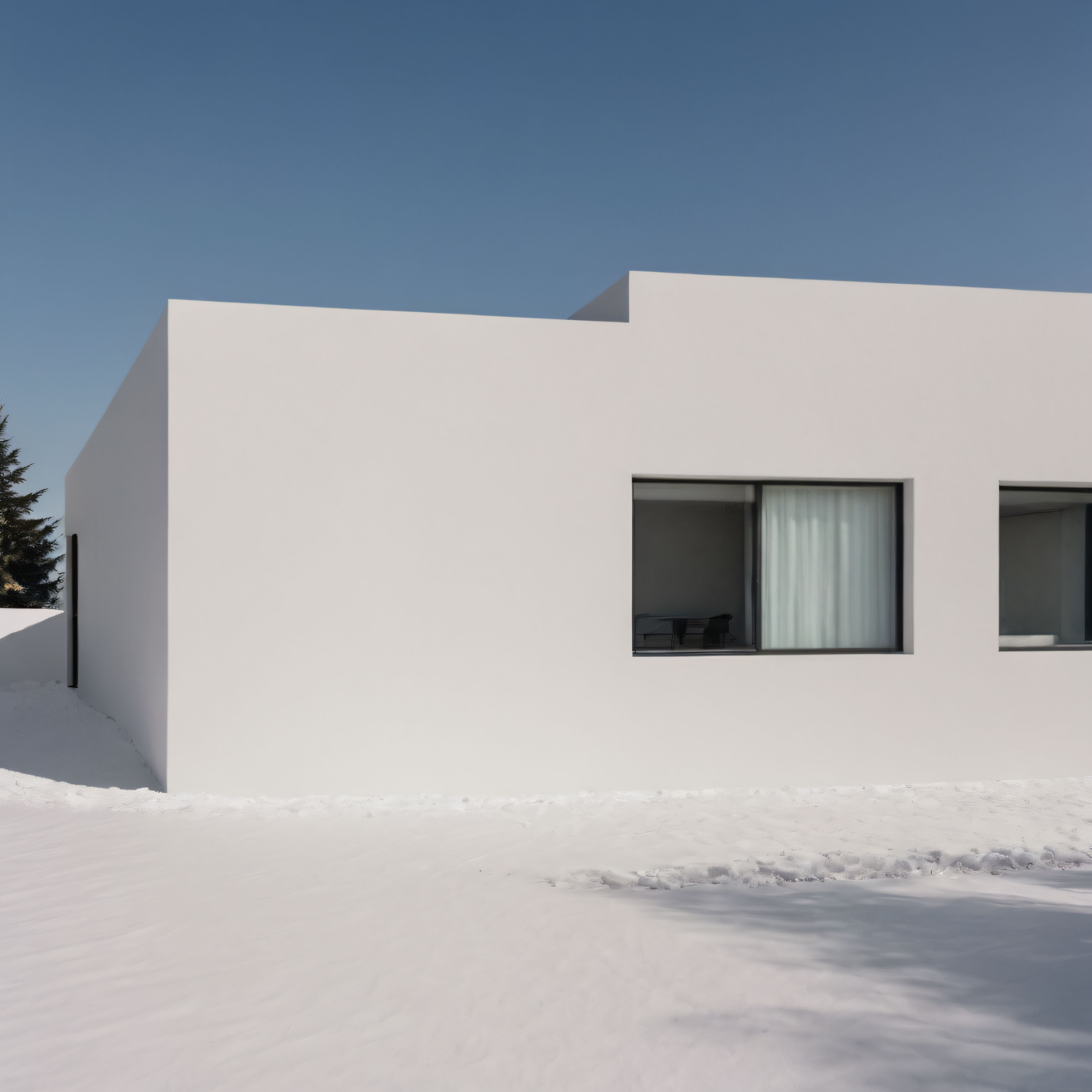 Karlı Doğada Beyaz Minimalist Yapı: Modern Mimari ve Sessiz Kış Atmosferi