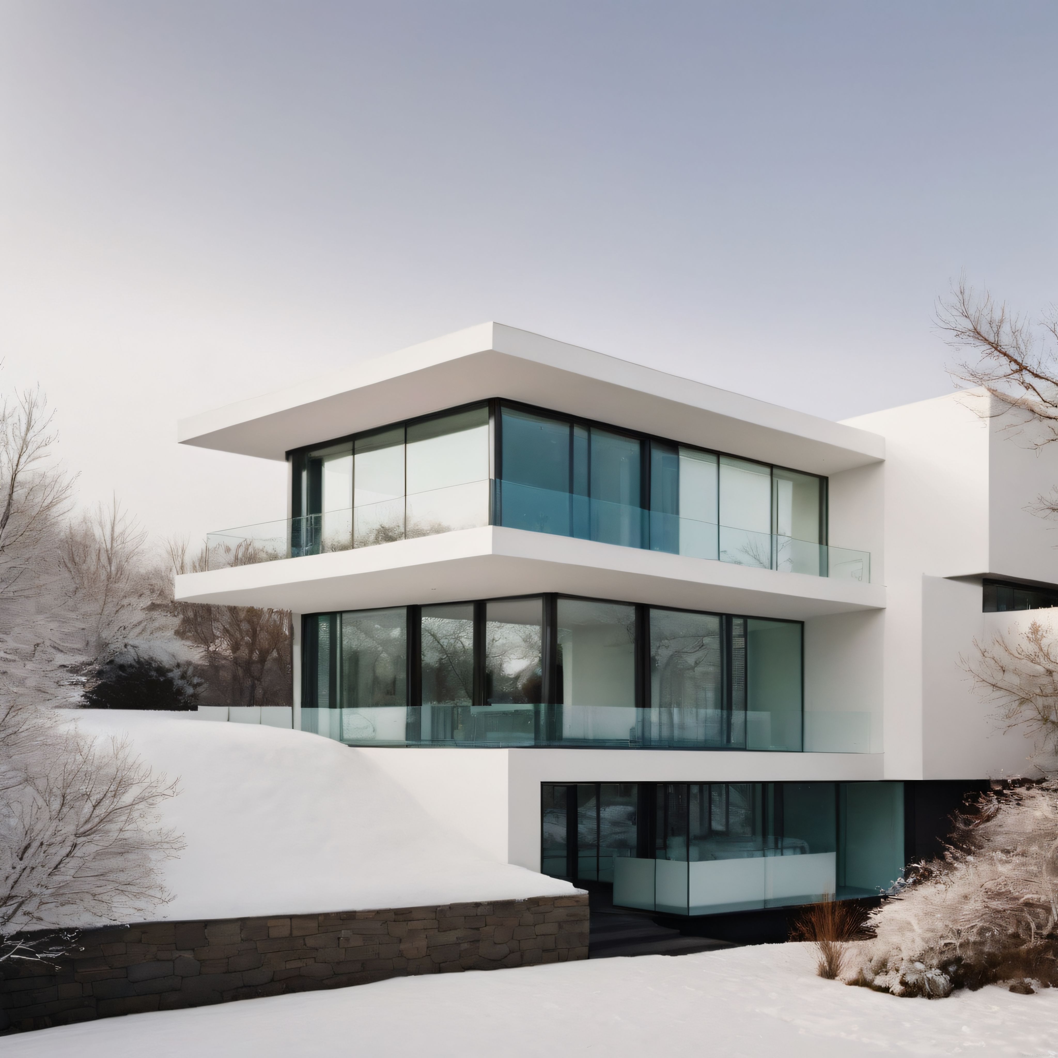 Karlı Doğada Cam ve Betondan Oluşan Modern Minimalist Villa Tasarımı