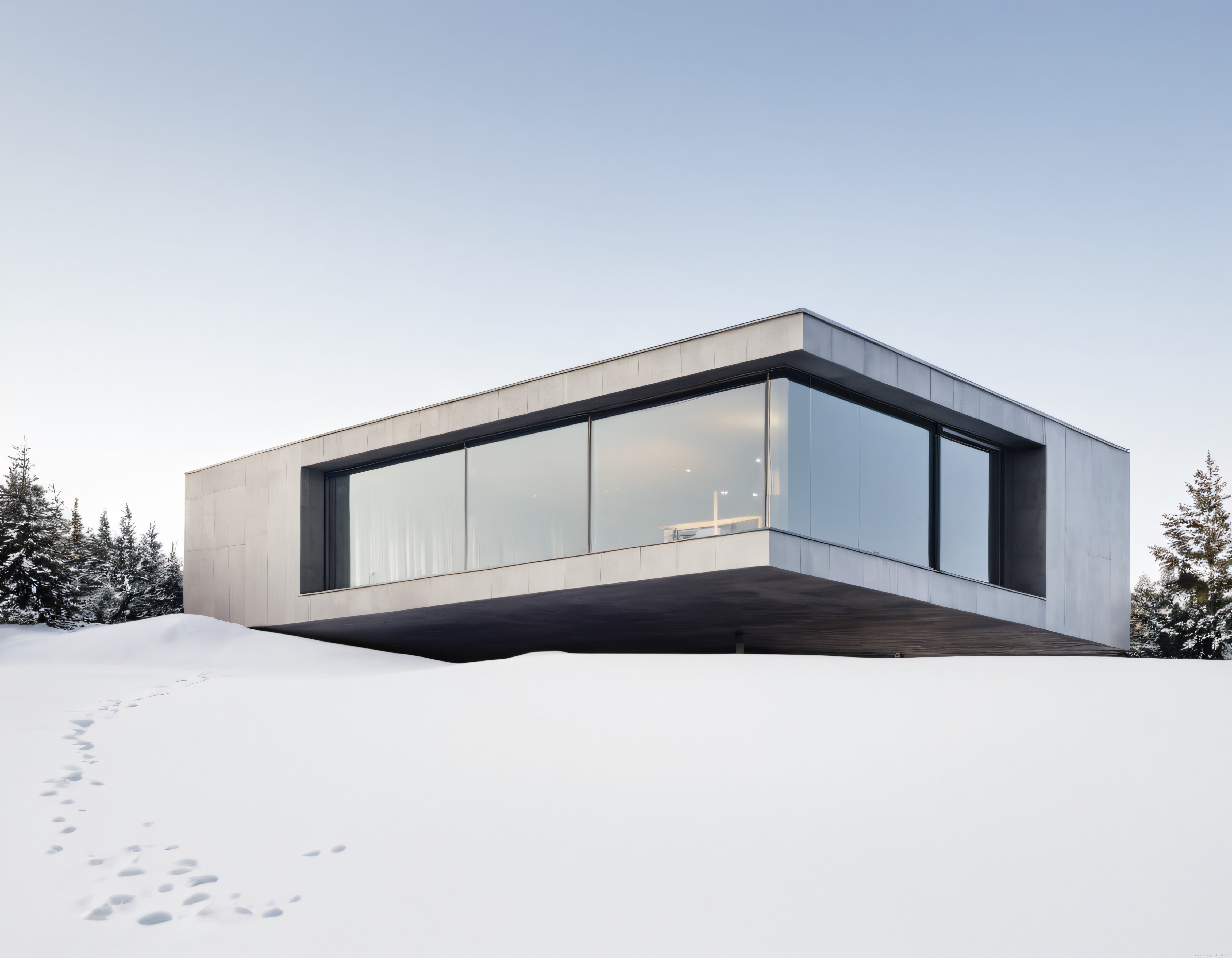 Karlı Doğada Cam ve Betonun Dansı: Minimalist Çağdaş Villa Tasarımı
