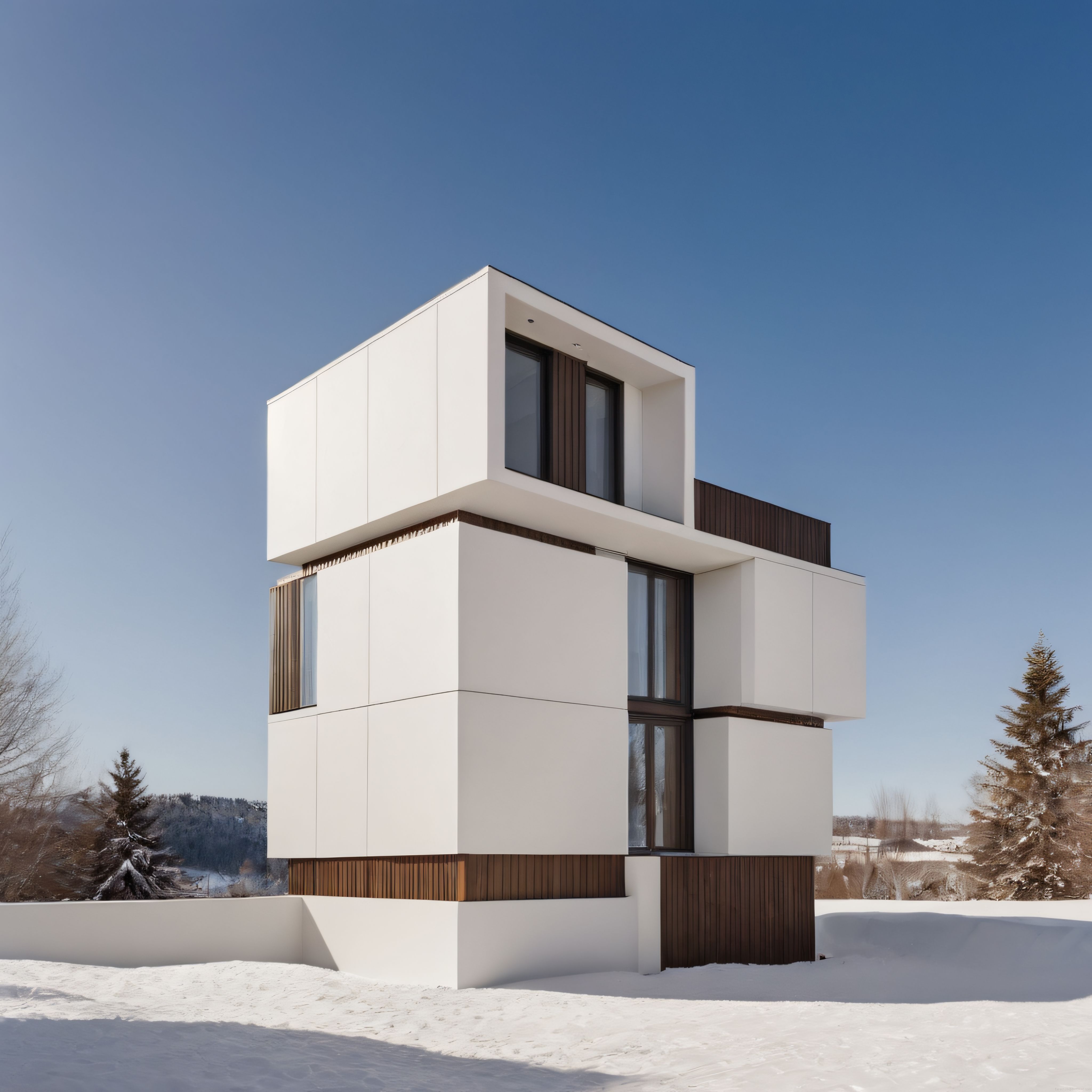 Karlı Doğada Geometrik Formlarıyla Göz Kamaştıran Modern Mimari Villa