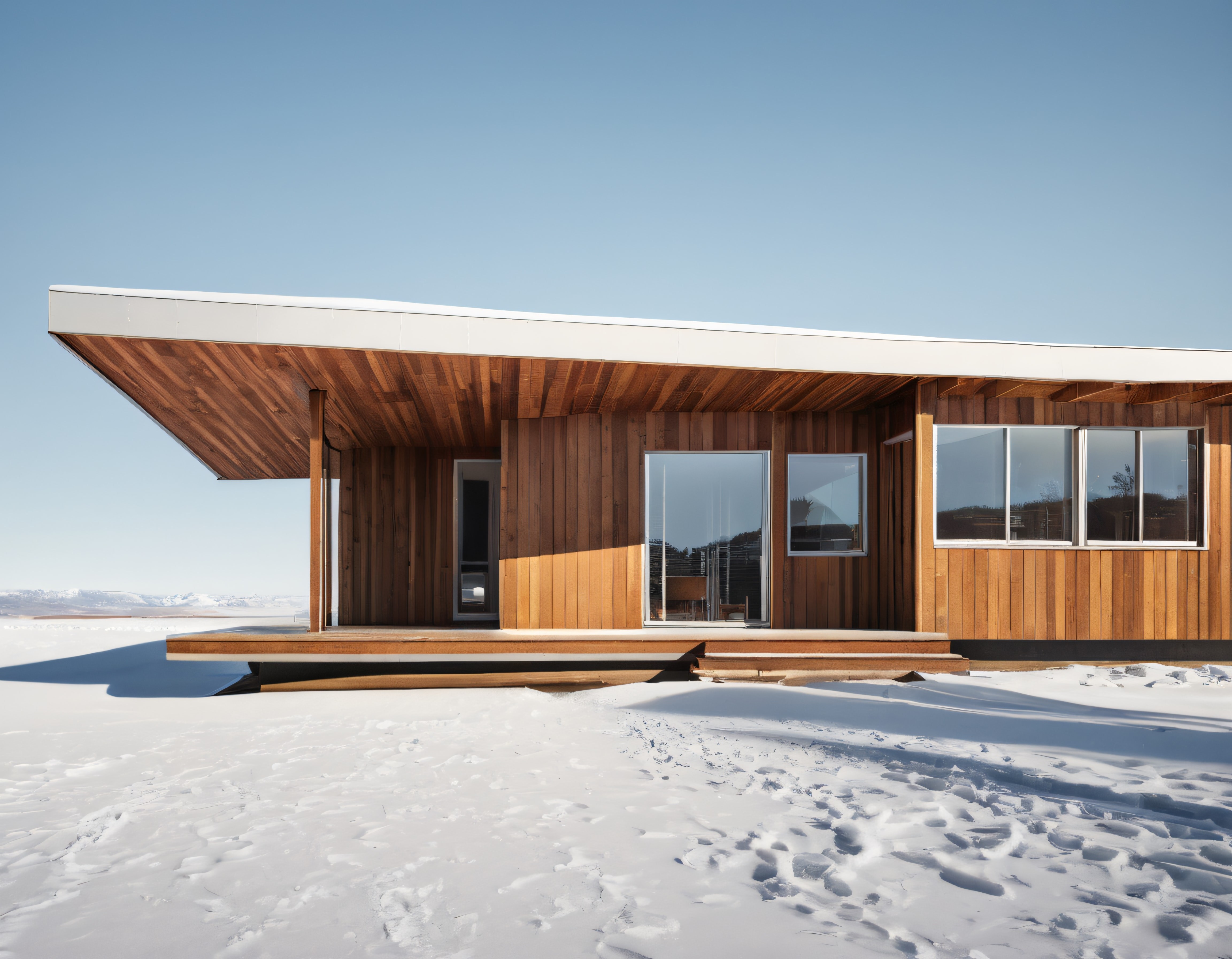 Karlı Doğada Modern Ahşap Cepheli Minimalist Dağ Evi Tasarımı
