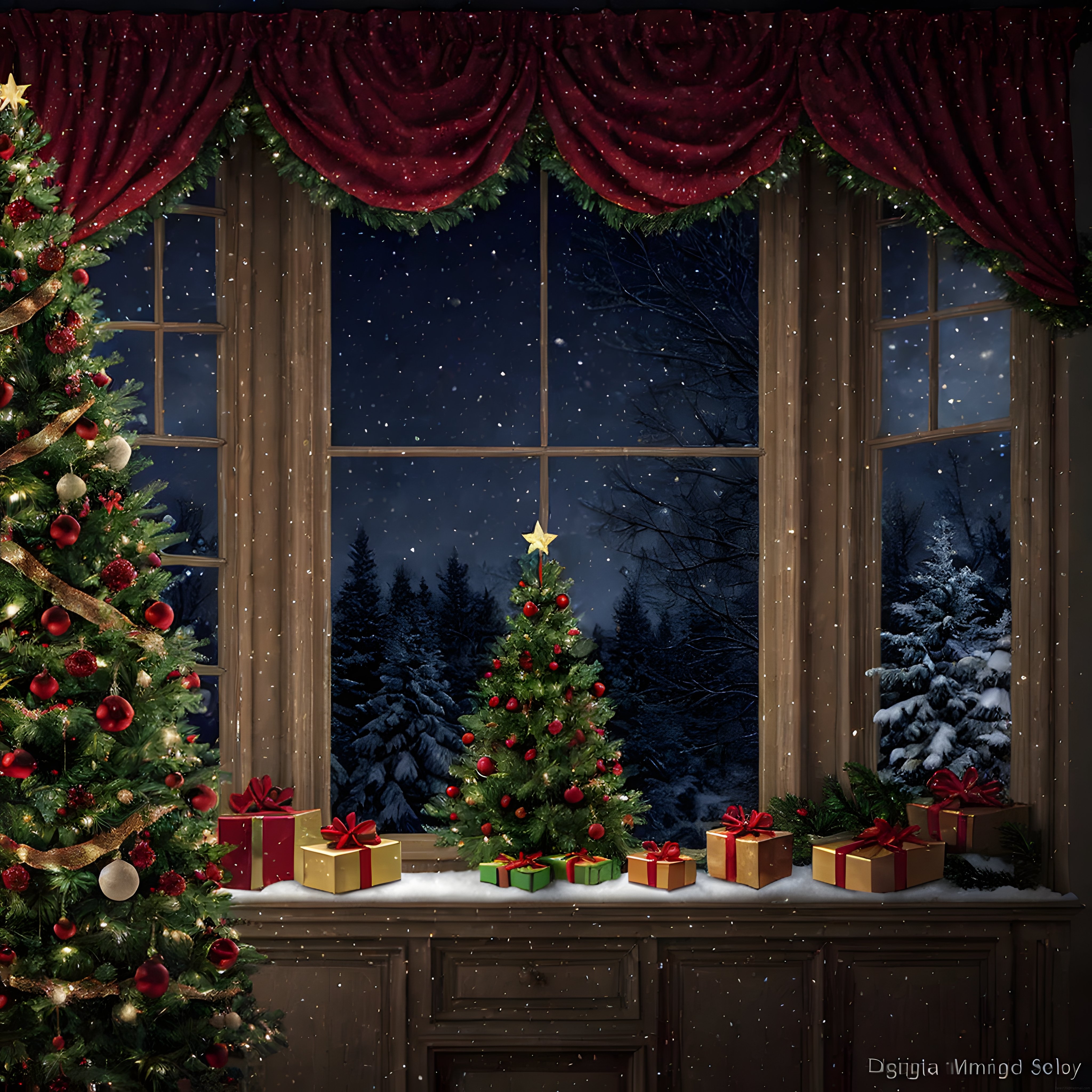 Karlı Gece Manzaralı Yılbaşı Penceresi ve Sıcacık Noel Dekorasyonu