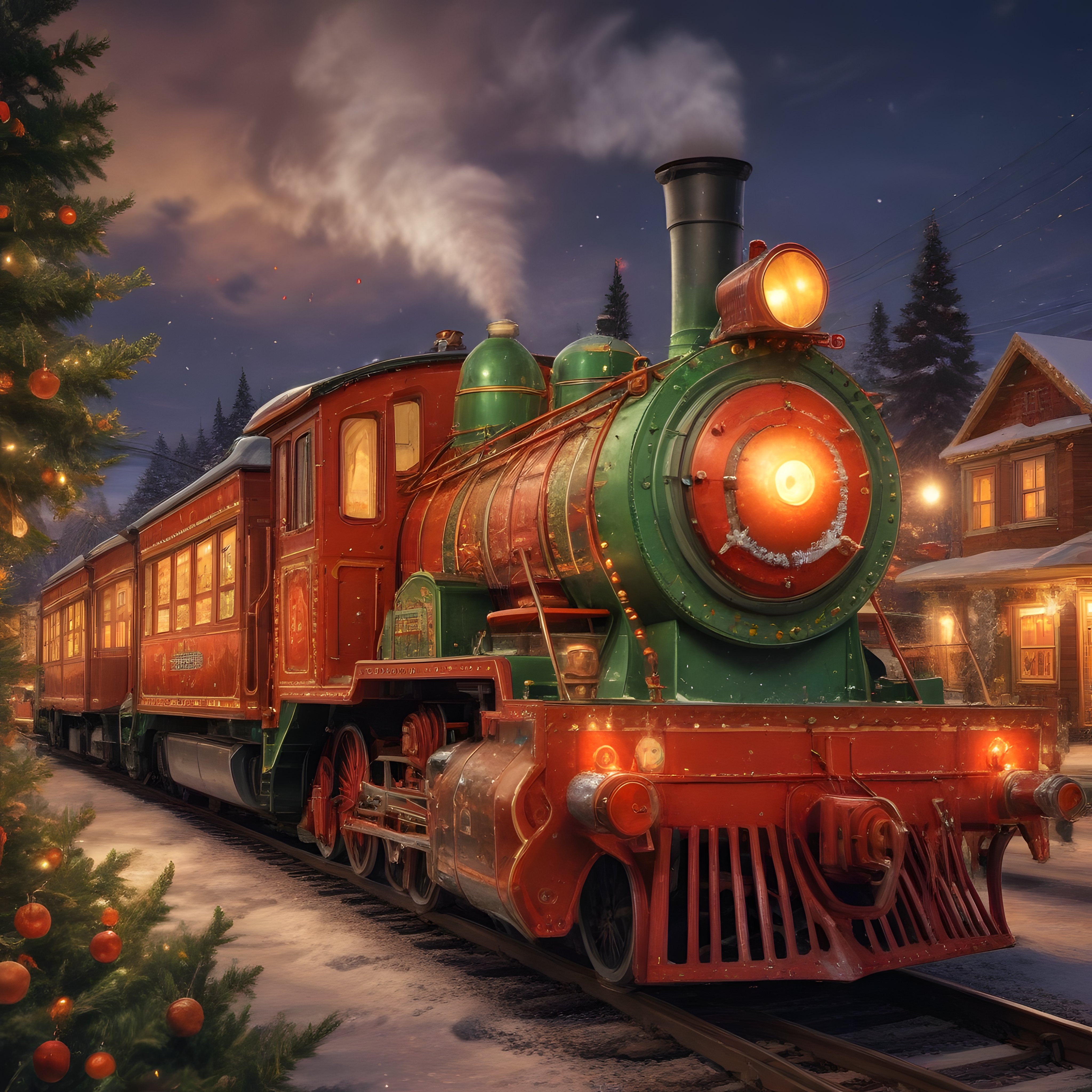 Karlı Gecede Nostaljik Buharlı Tren ve Noel Işıkları: Masalsı Yolculuk