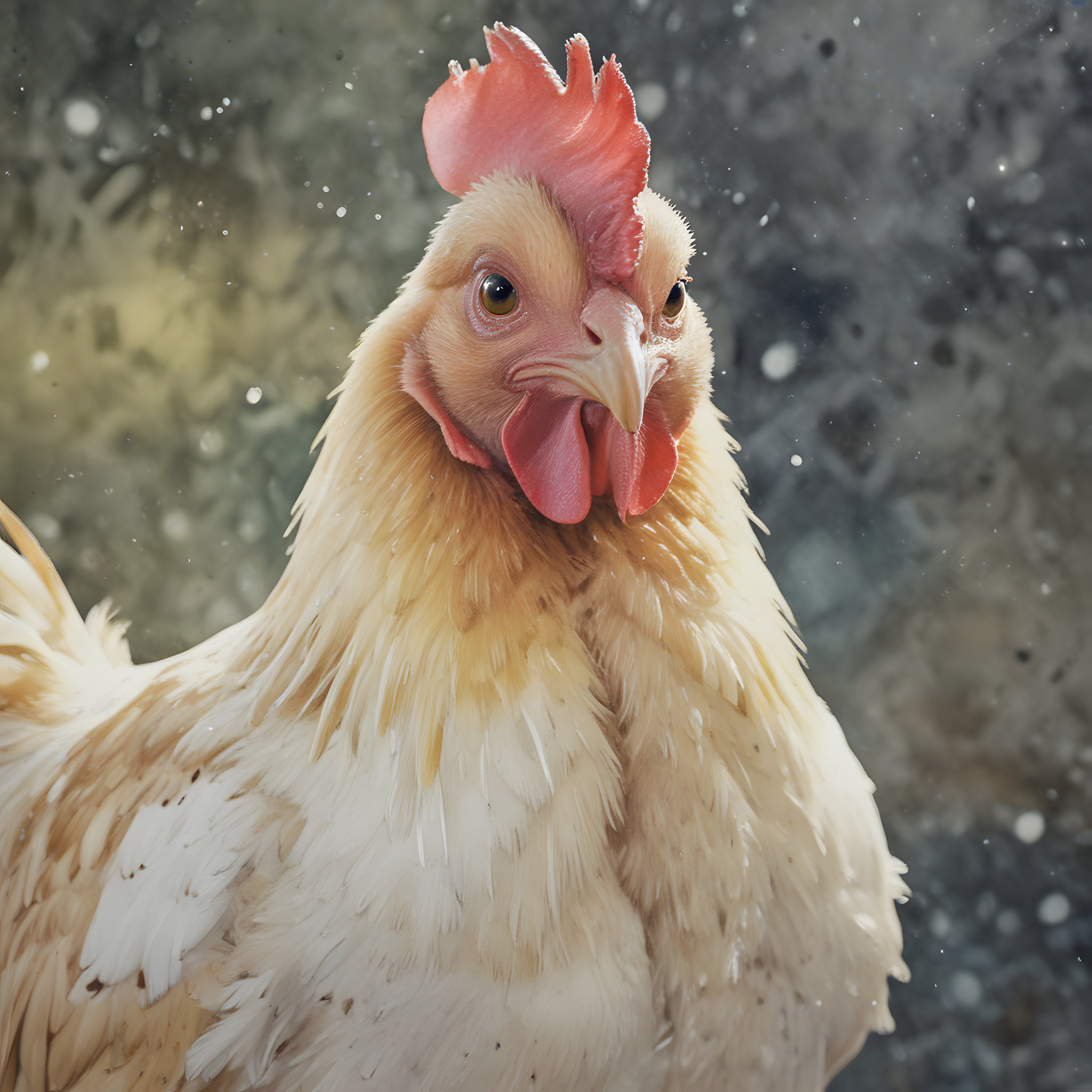 Karlı Havalarda Krem Rengi Tüyleriyle Bej Horozun Etkileyici Yakın Çekim Portresi