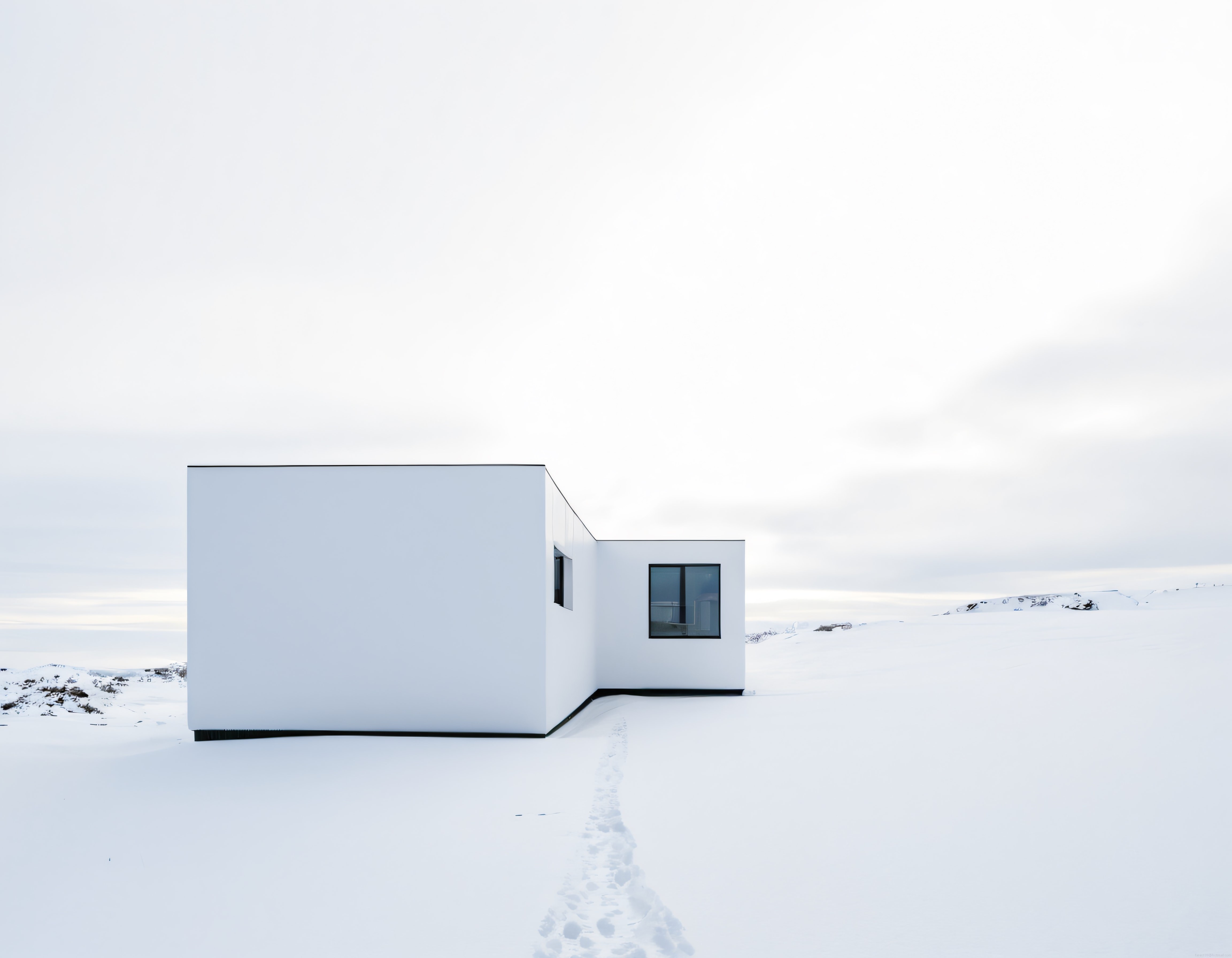 Karlı Issızlığın Ortasında Göz Kamaştıran Modern Minimalist Beyaz Mimari