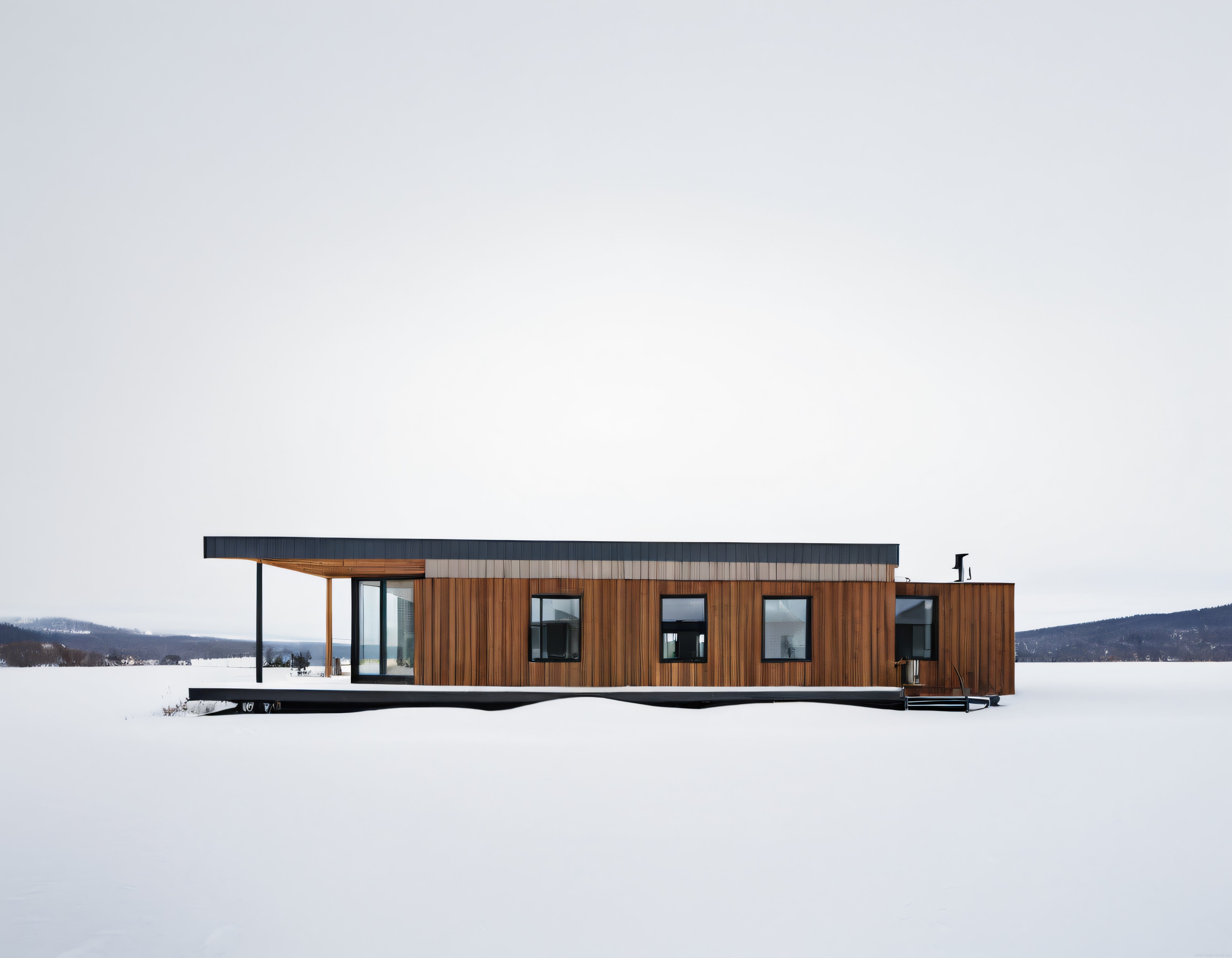 Karlı Kırsalda Doğayla Buluşan Modern Ahşap Cepheli Minimalist Konut