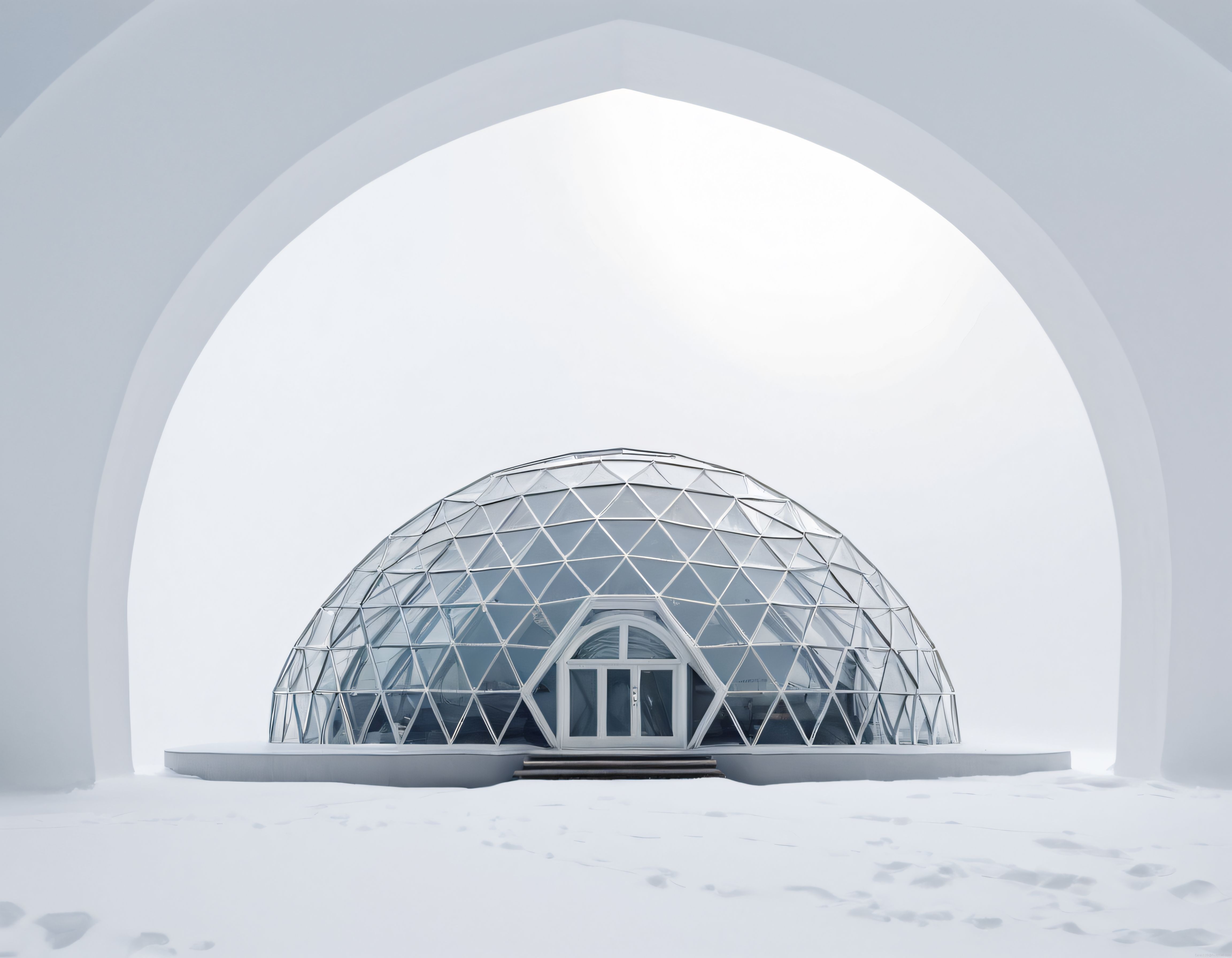 Karlı Kuzeyde Cam Kubbe: Minimalist Jeodezik Yapı ve Arktik Atmosfer