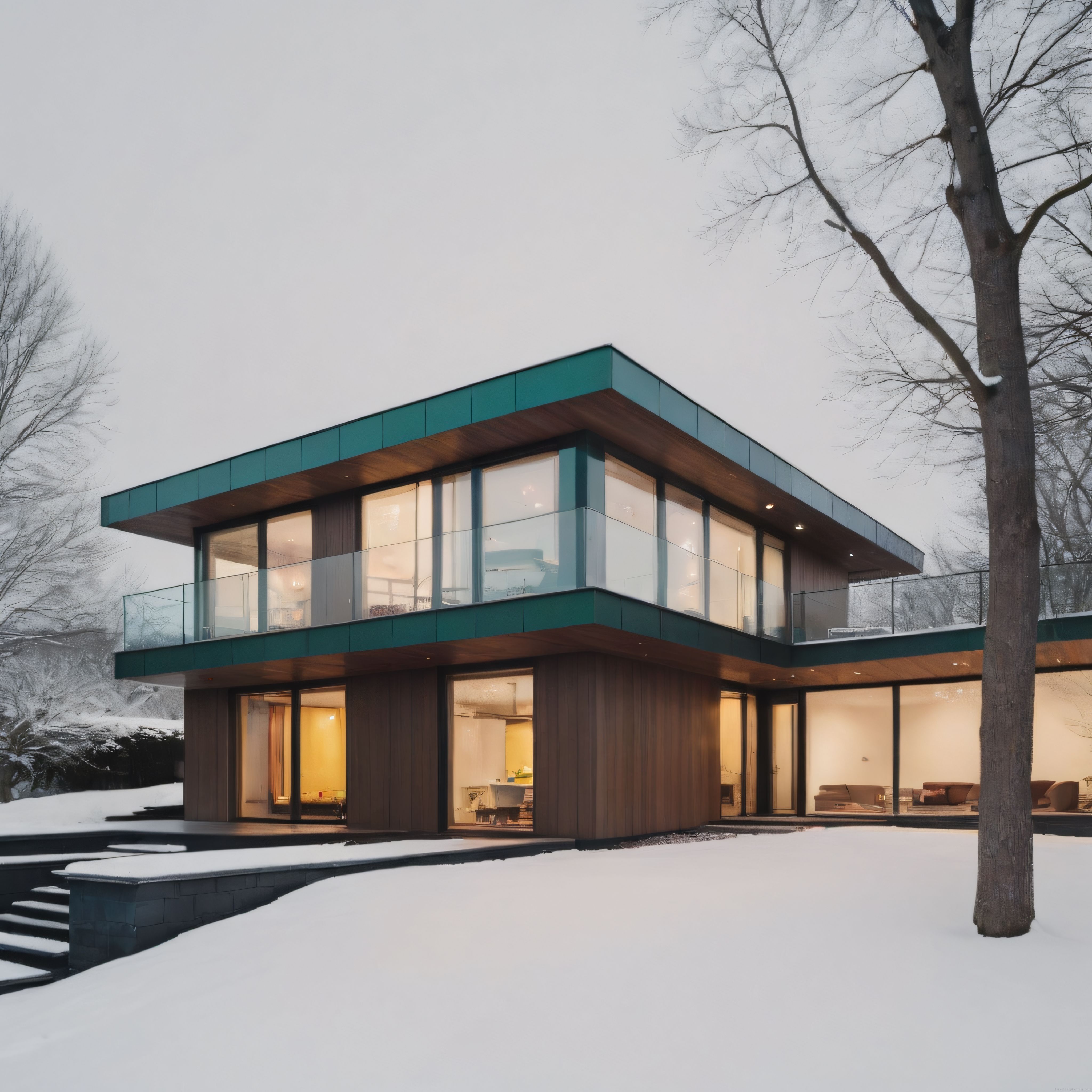 Karlı Ormanda Cam ve Ahşap Villa: Minimalist Mimarinin Kış Atmosferi