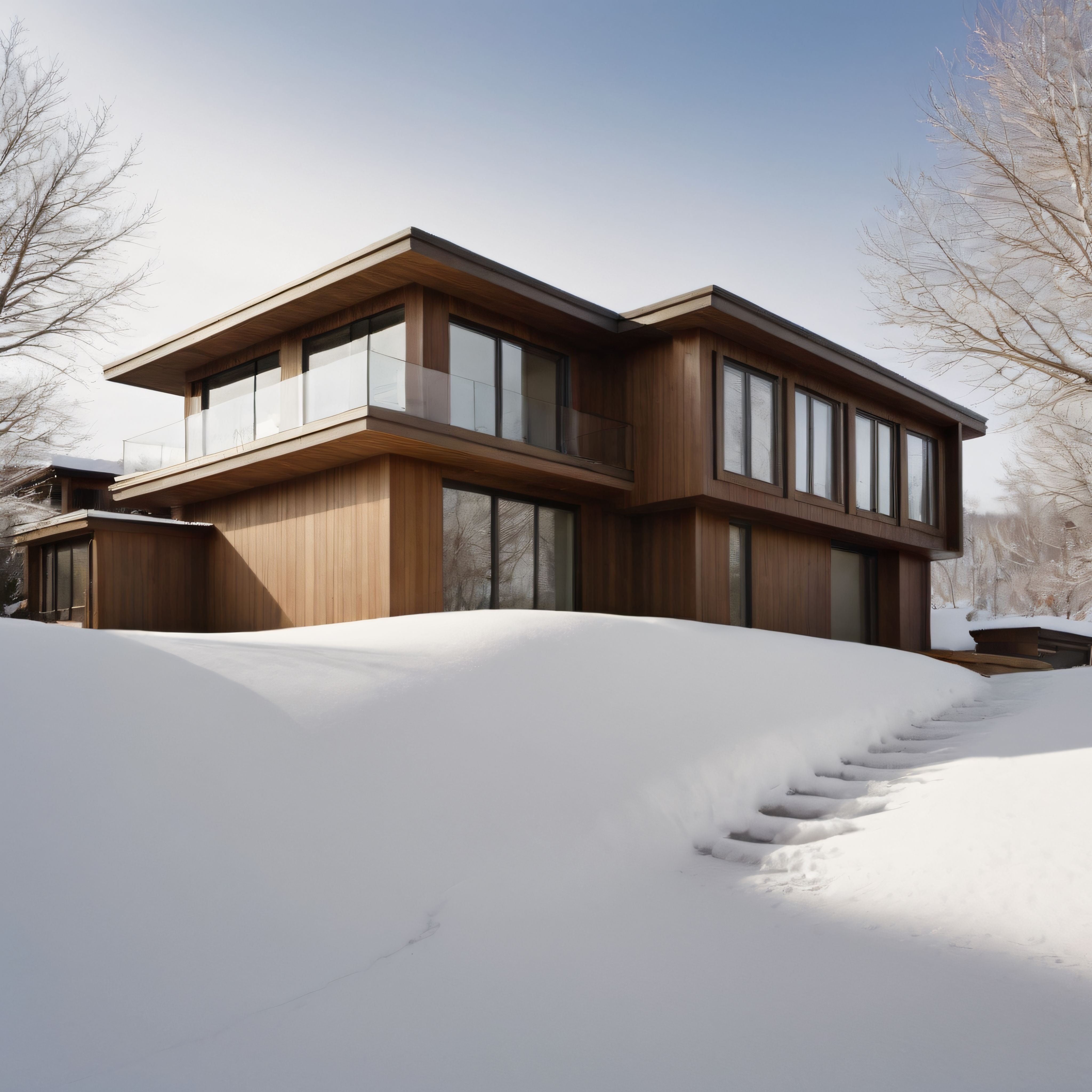 Karlı Ormanda Cam ve Ahşapla Tasarlanmış Modern Lüks Villa