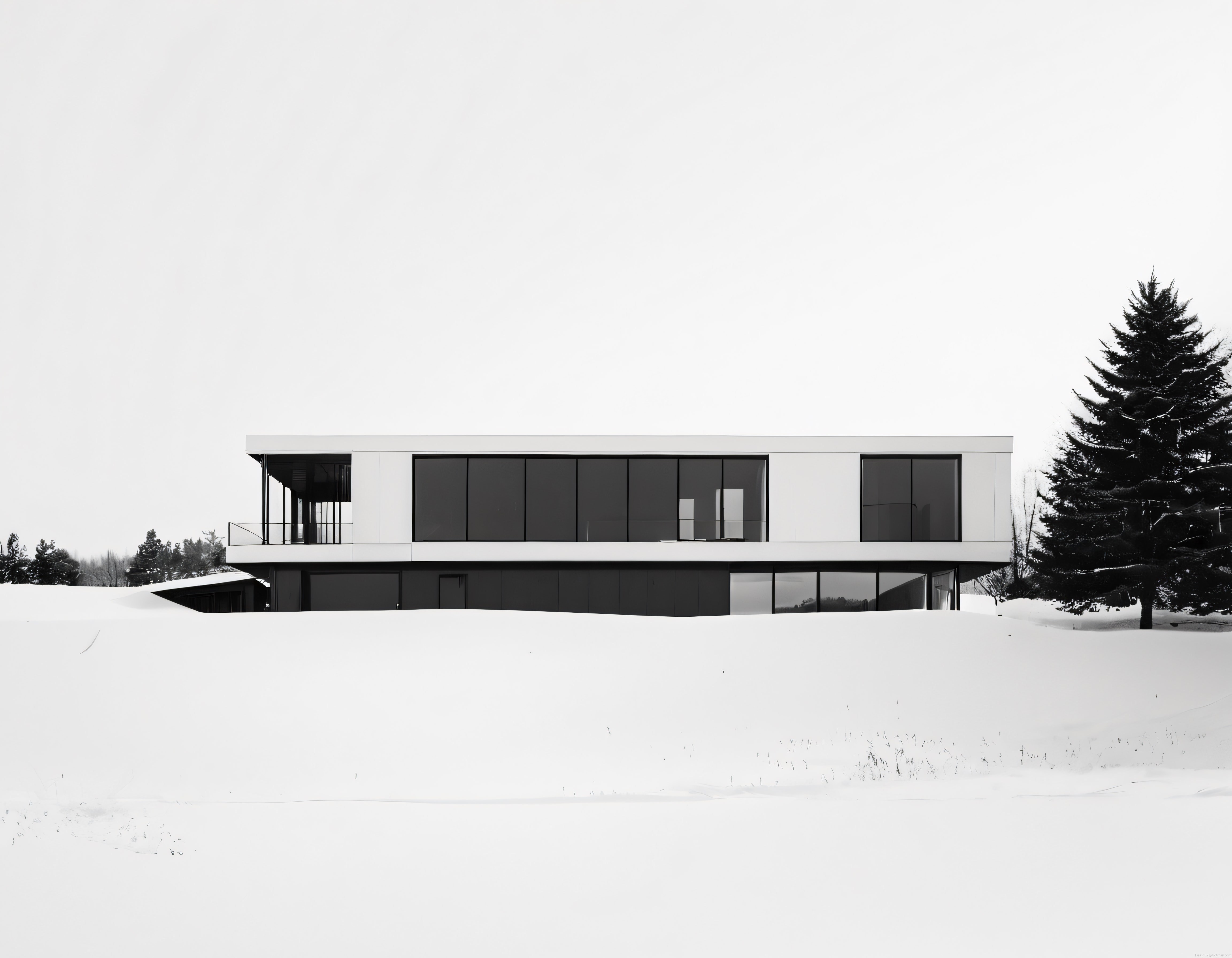 Karlı Ormanda Gizli Modern Mimari: Siyah Beyaz Minimalist Villa Tasarımı