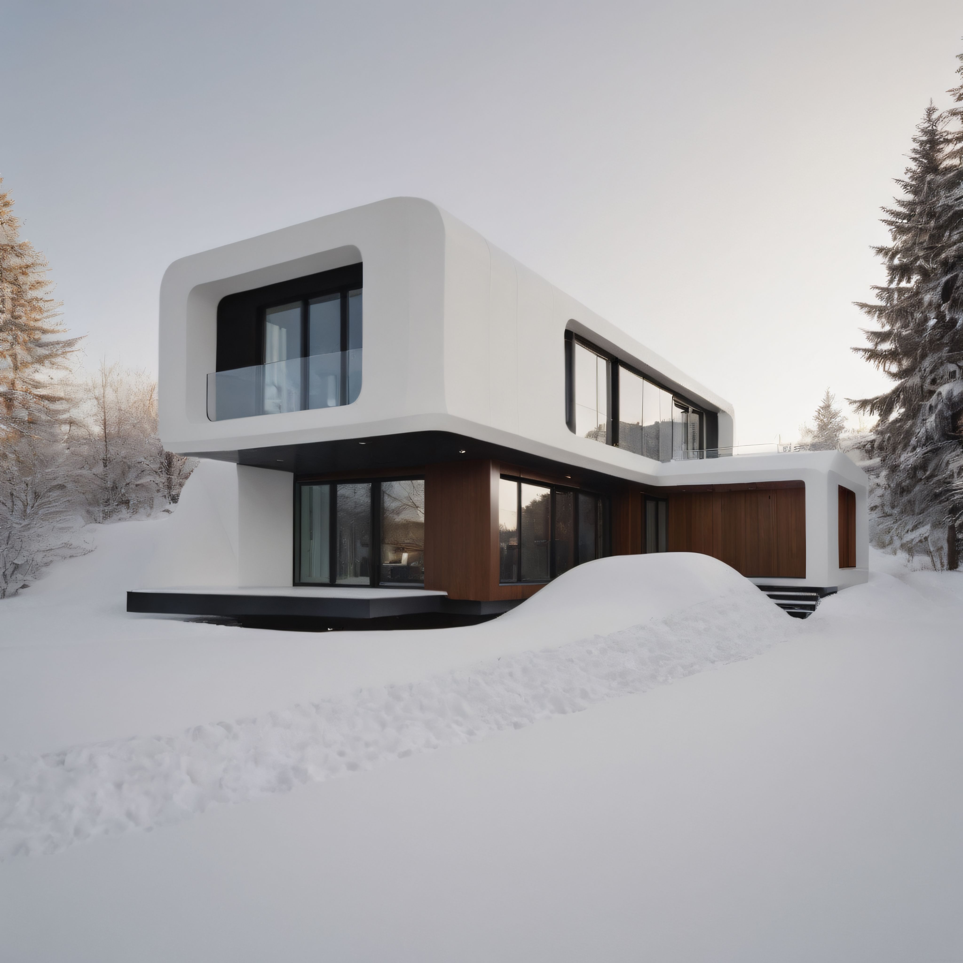 Karlı Ormanda Konumlanmış Modern ve Futuristik Mimari Villa