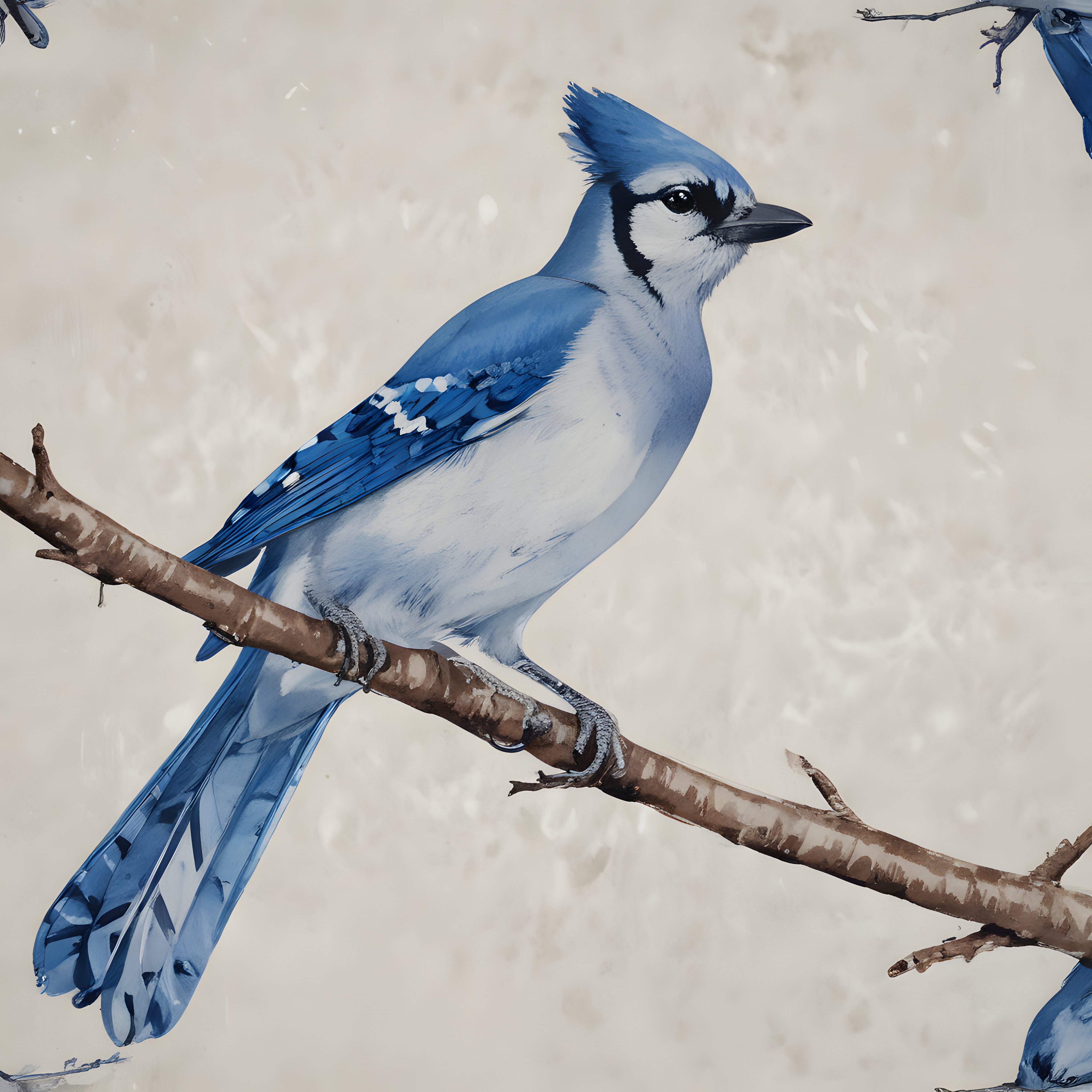 Karlı Ormanda Mavi Tüylü Eşsiz Blue Jay Kuşunun Doğal Ortam Anı