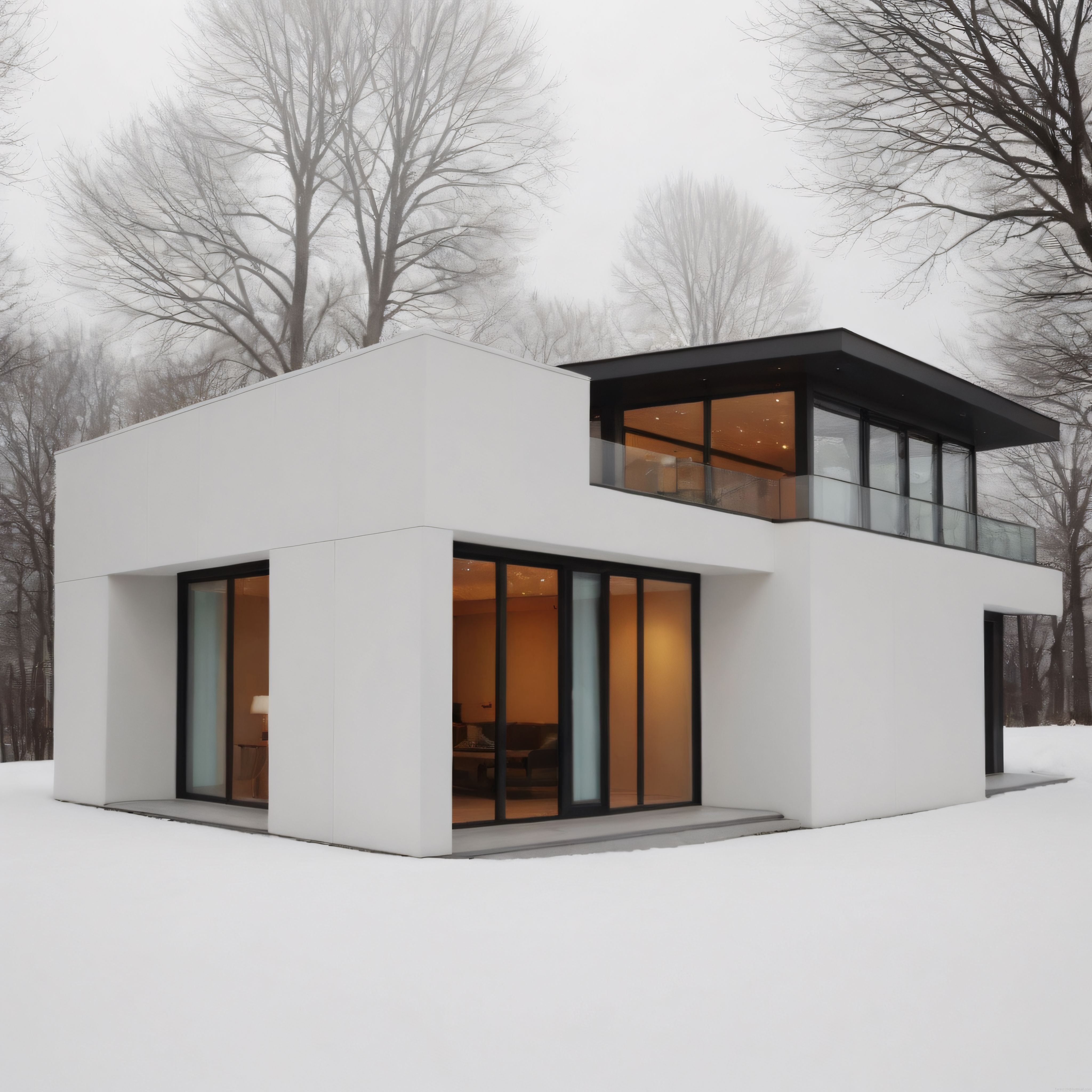 Karlı Ormanda Modern Minimalist Villa ve Sıcak İç Mekan Atmosferi