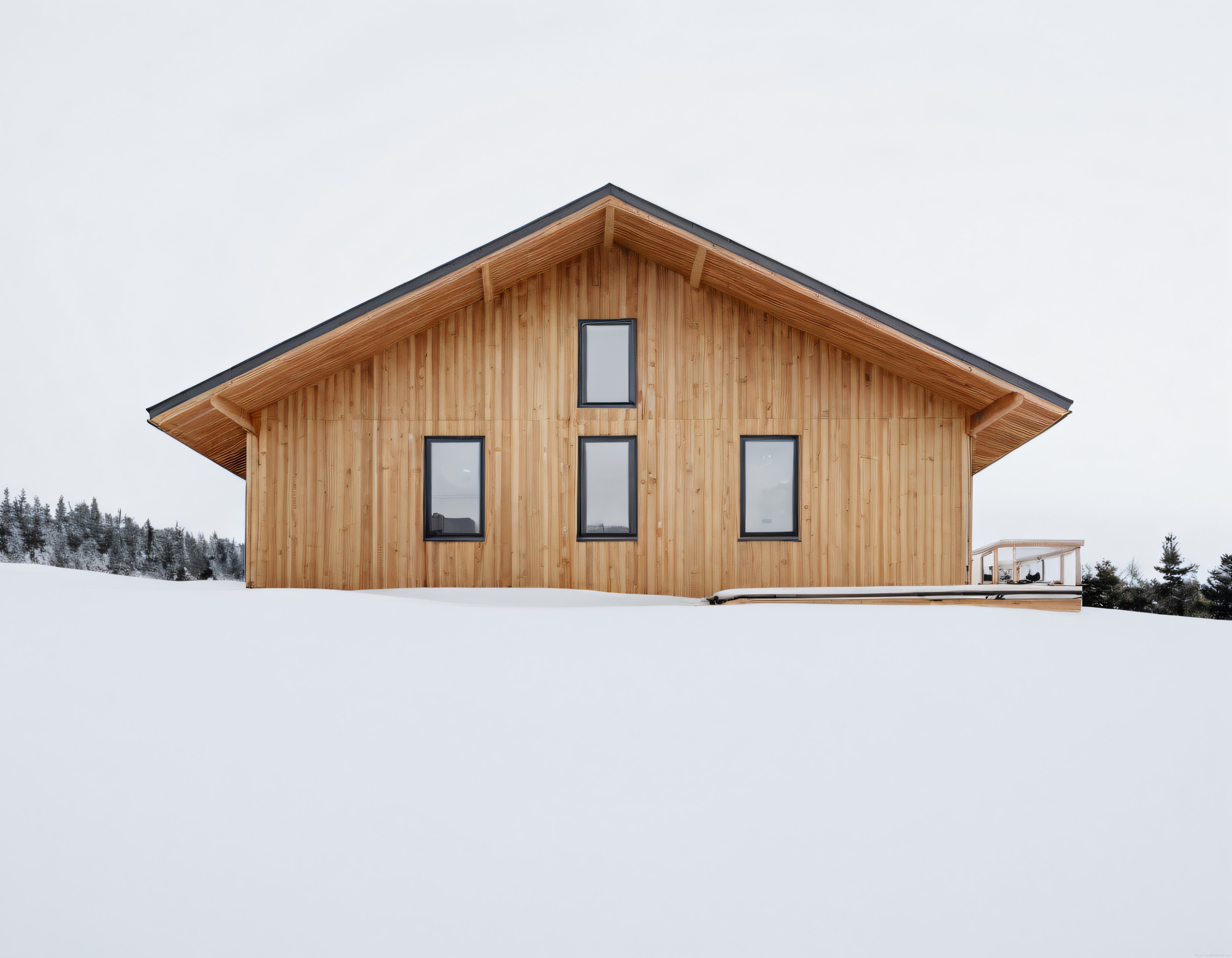 Karlı Ormanda Yükselen Modern ve Minimalist Ahşap Cepheli Dağ Evi