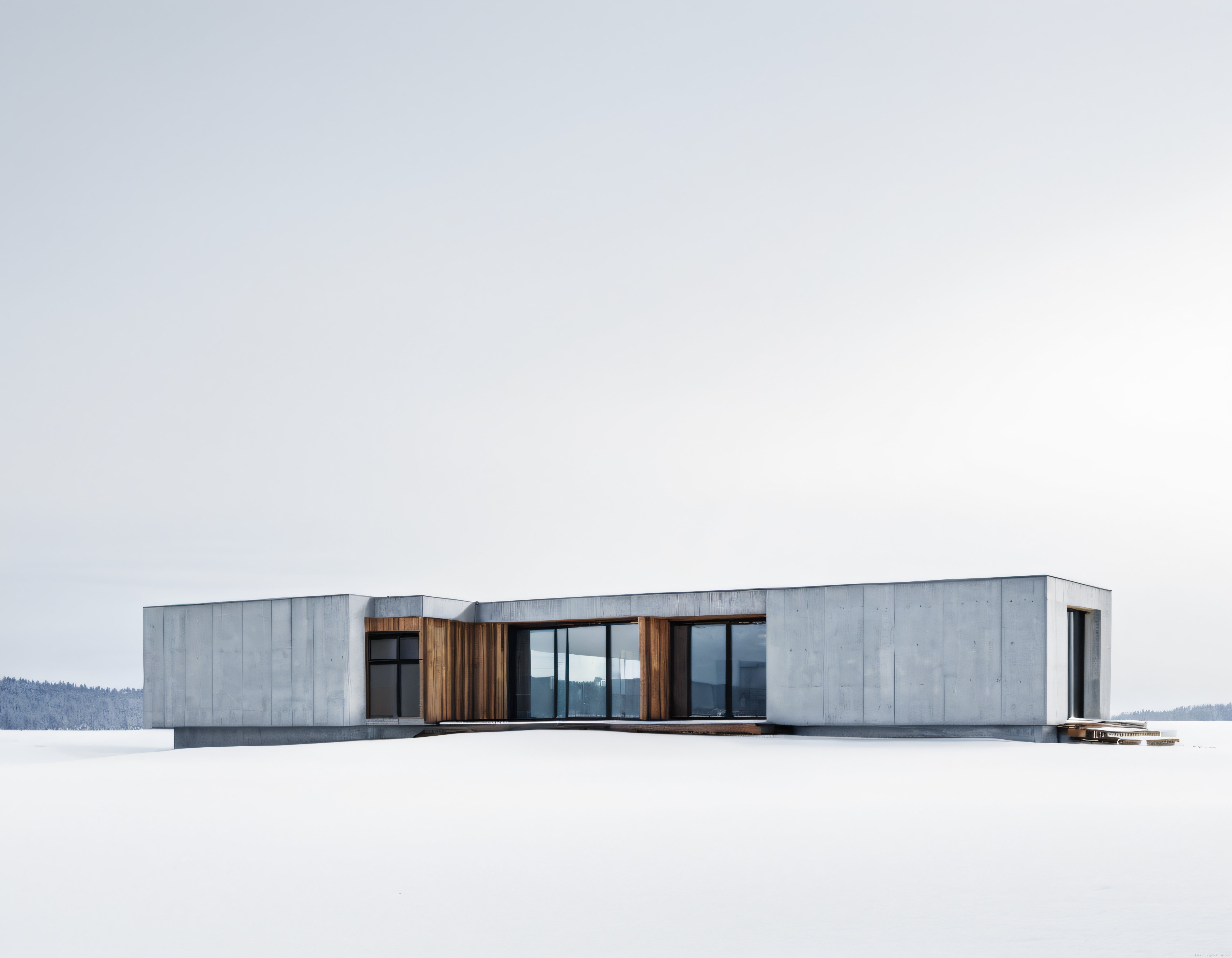 Karlı Ormanın Eteklerinde Sıradışı Modern Beton ve Ahşap Villa Tasarımı