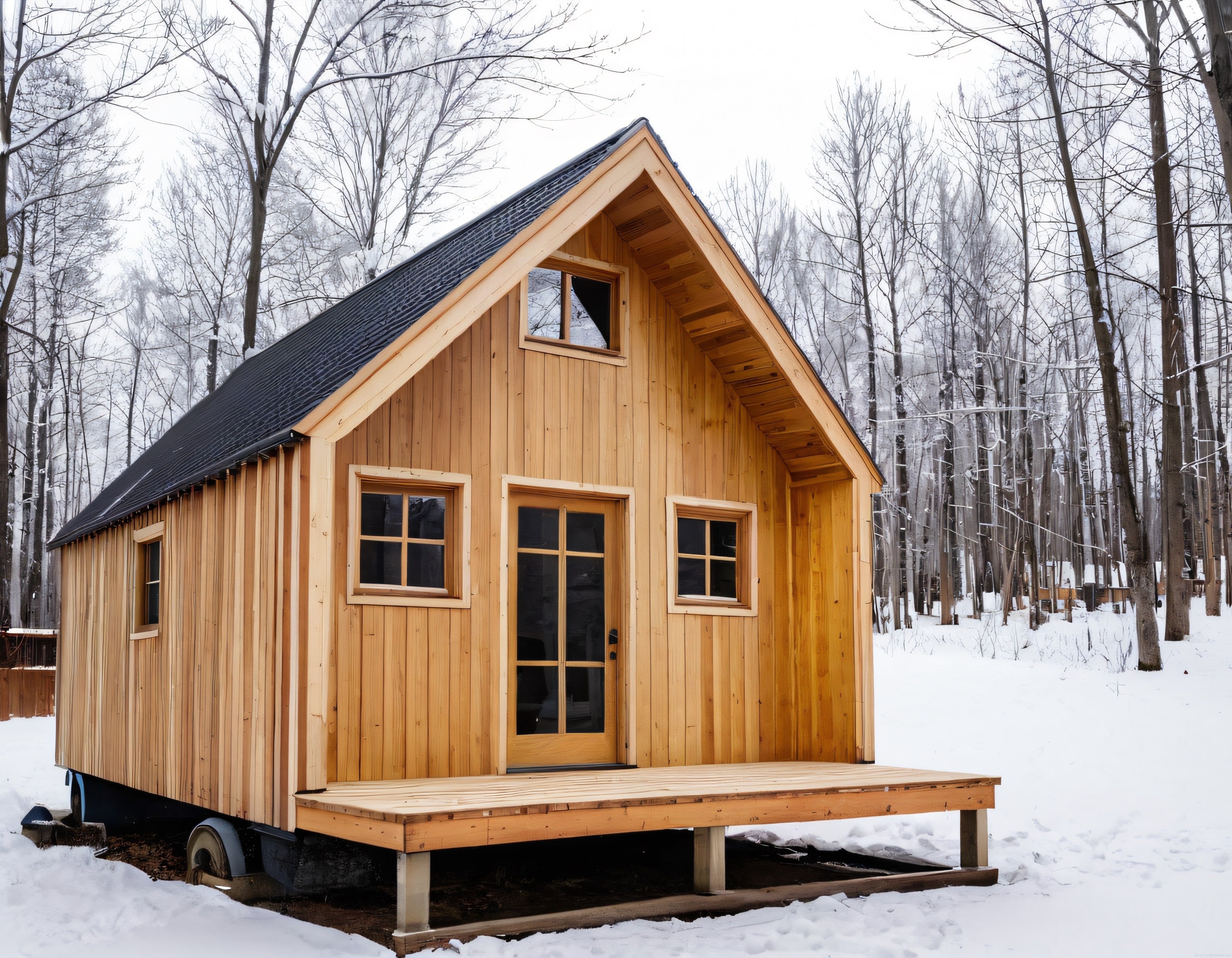 Karlı Ormanın İçinde Hareketli Ahşap Tiny House ve Büyülü Kış Atmosferi