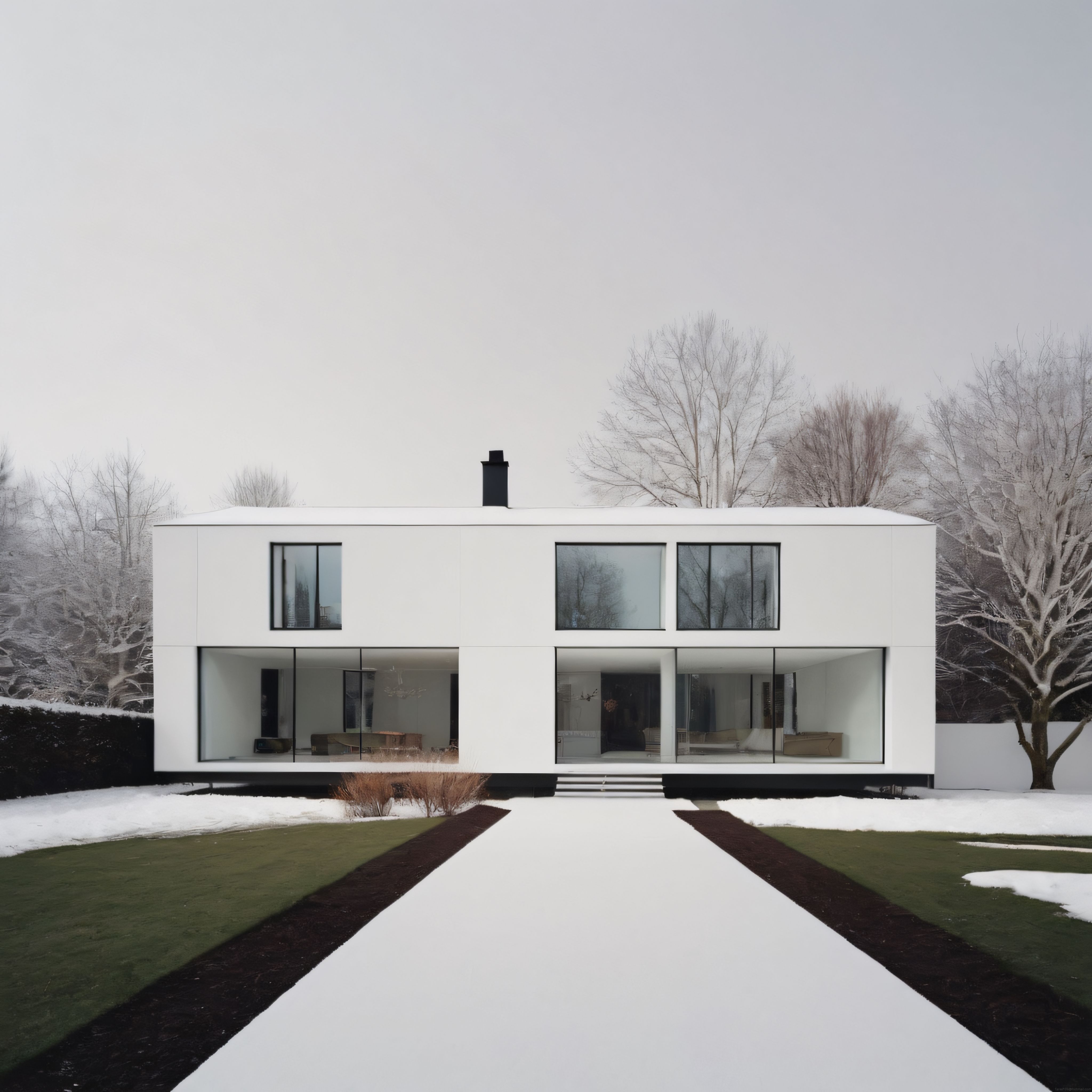 Karlı Ormanın İçinde Yalın Çizgili Modern Villa ve Geniş Cam Cephelerin Büyüsü