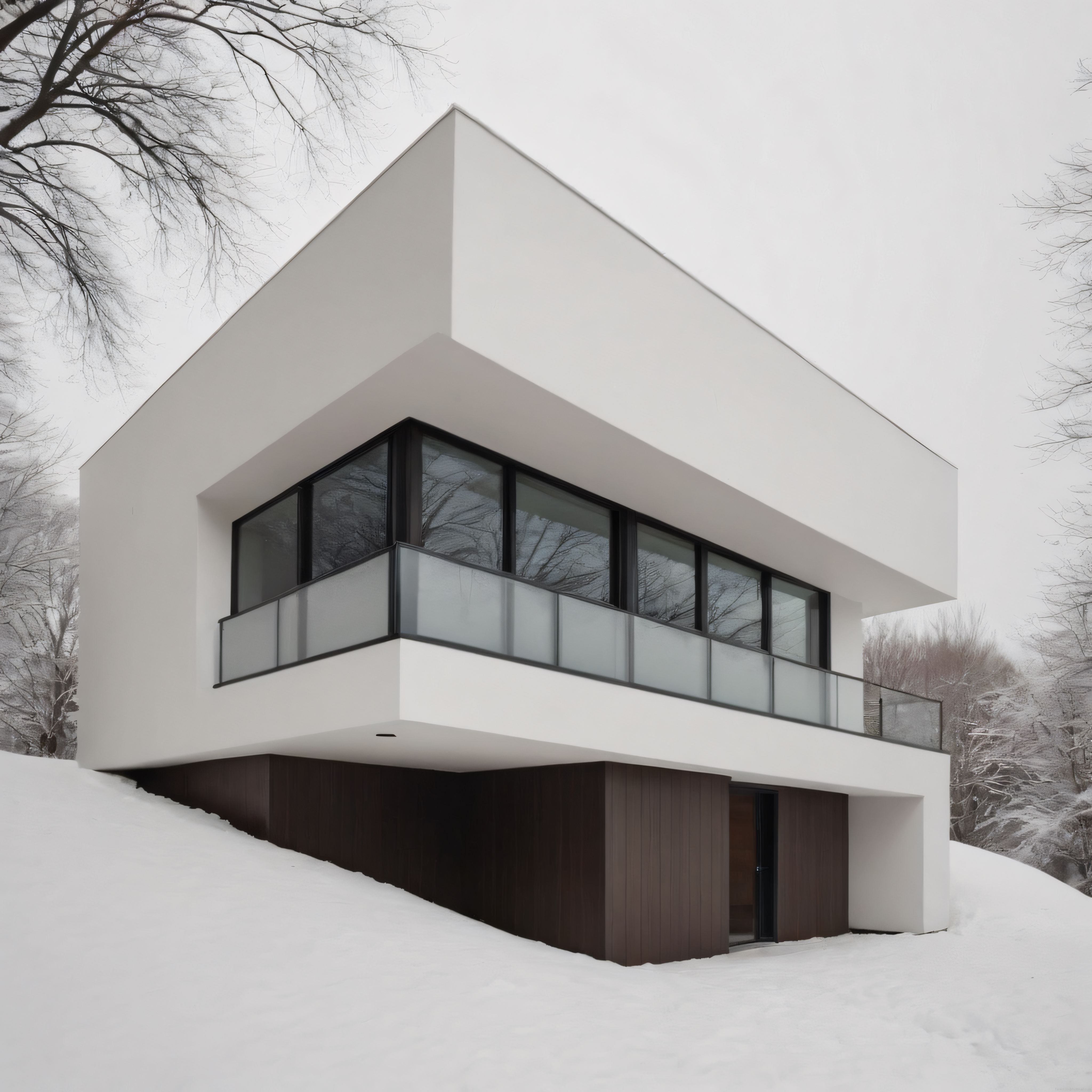 Karlı Ormanın İçindeki Modern ve Minimalist Cam ve Beton Villa Tasarımı