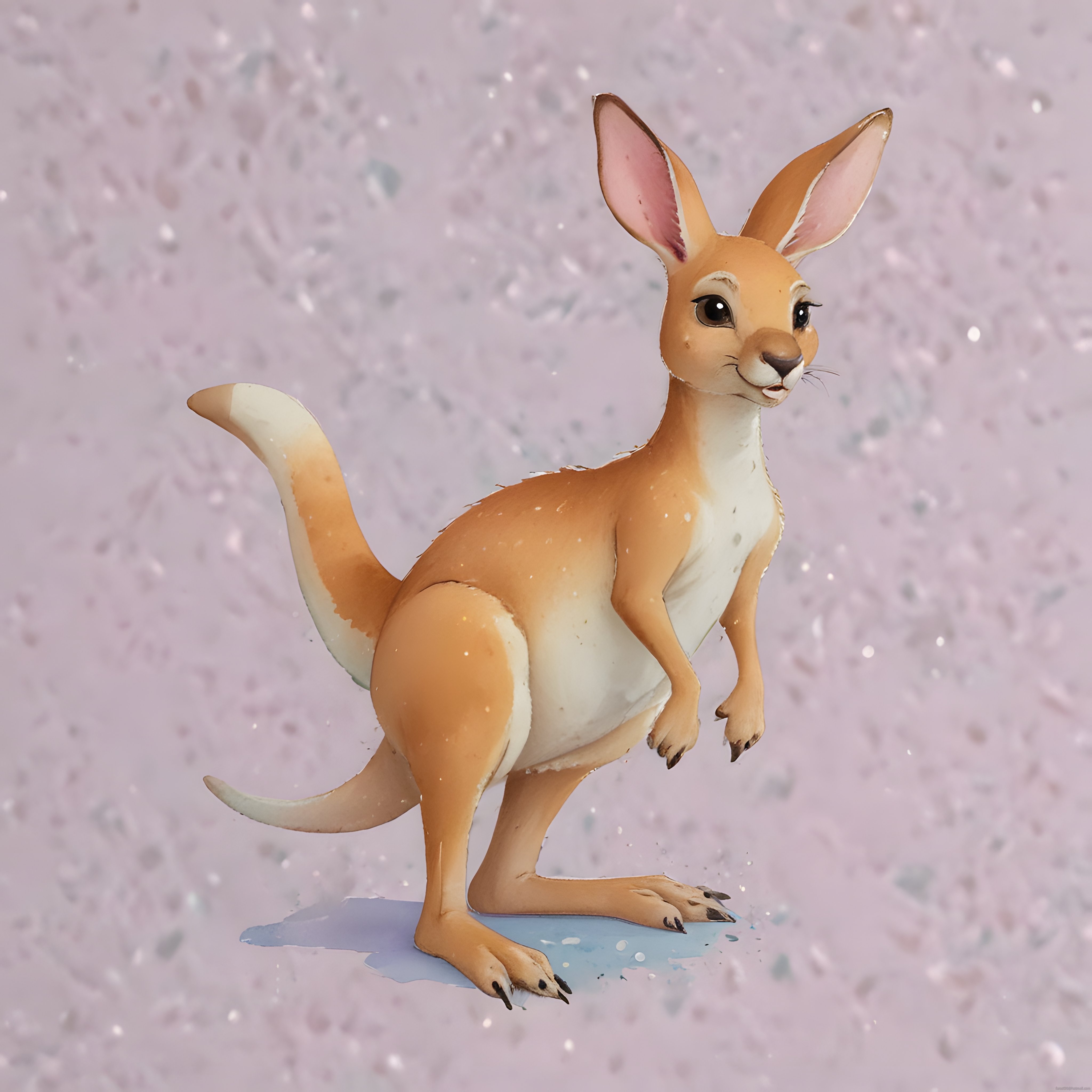 Karlı Ortamda Duran Sevimli 3D Animasyon Tavşan Kanguru Karakteri Tasarımı