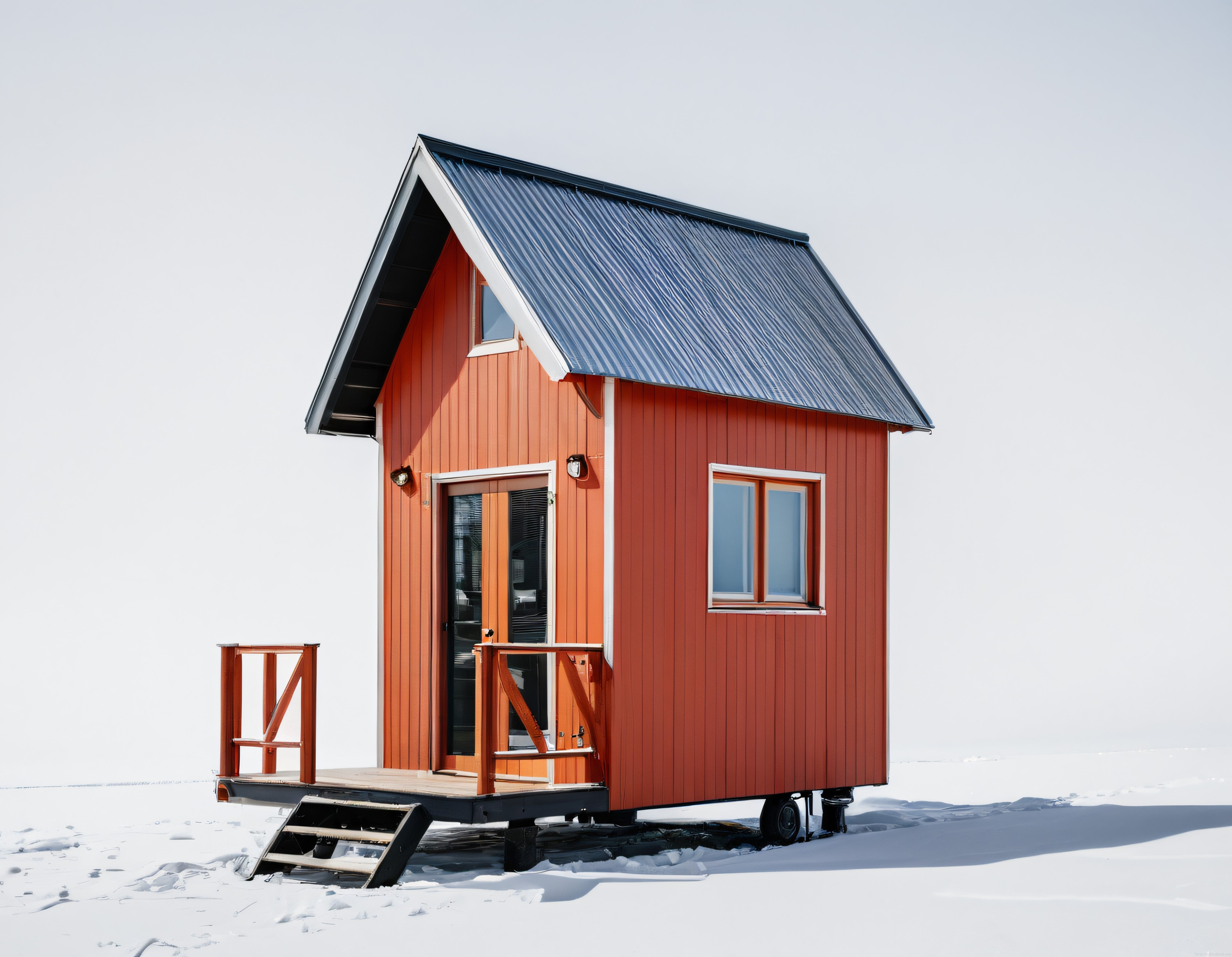 Karlı Ortamda Yalnız Duran Renkli Tiny House ve Sakin Kış Atmosferi