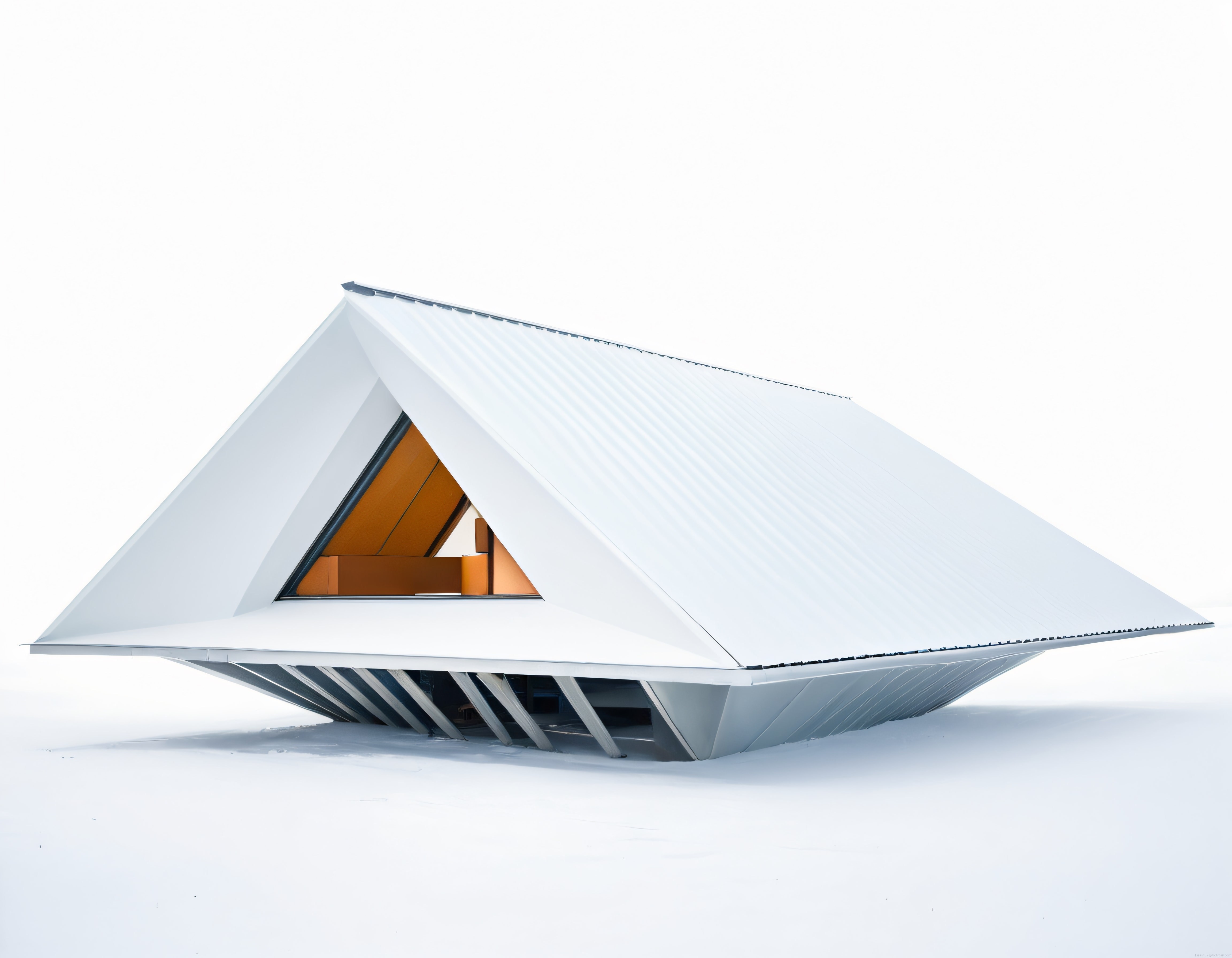 Karlı Ortamda Yükselen Modern Üçgen Çatılı Geometrik Mimari Yapı