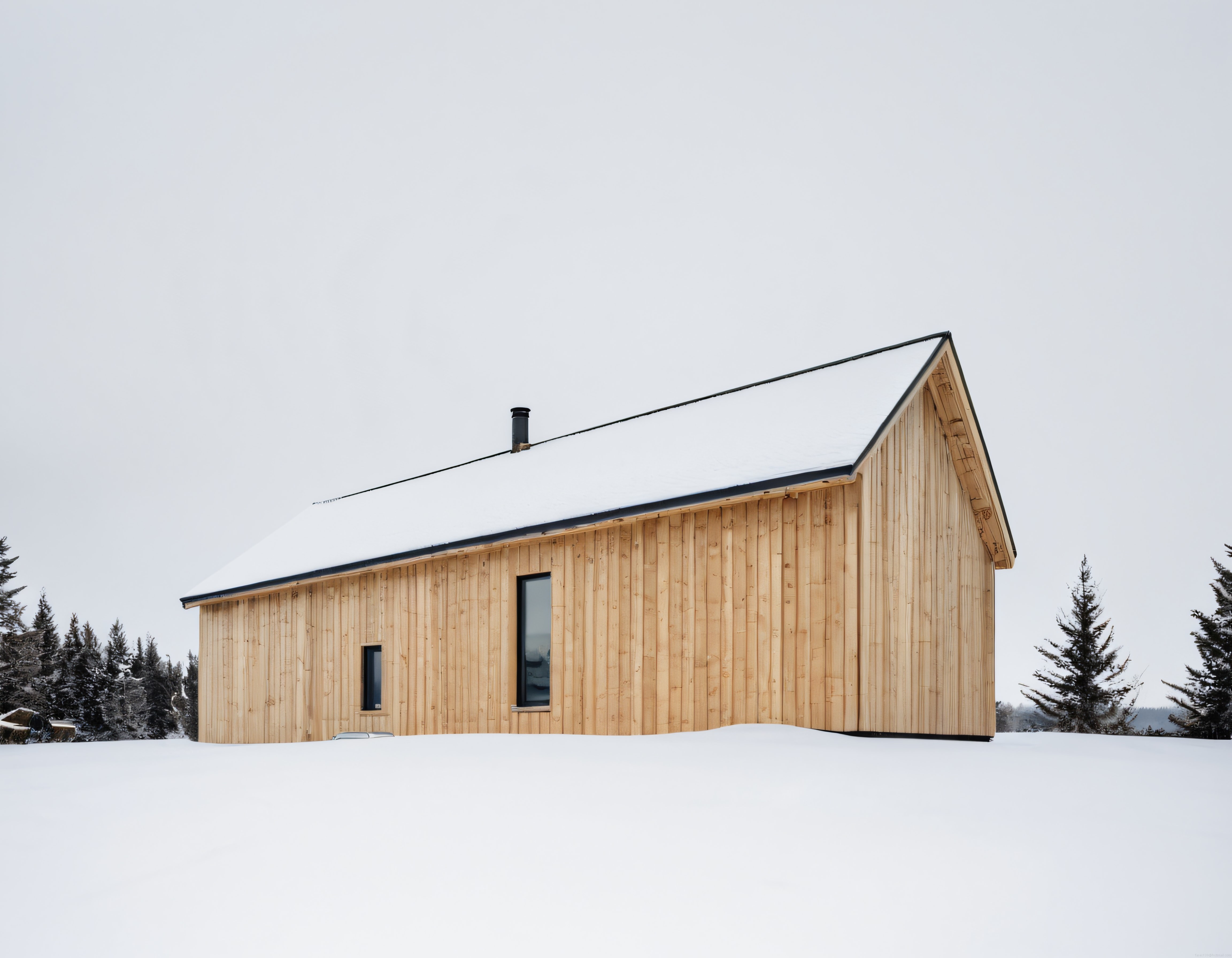 Karlı Vadide Gömülü Minimalist Ahşap Kulübe ve Sessiz Kış Atmosferi