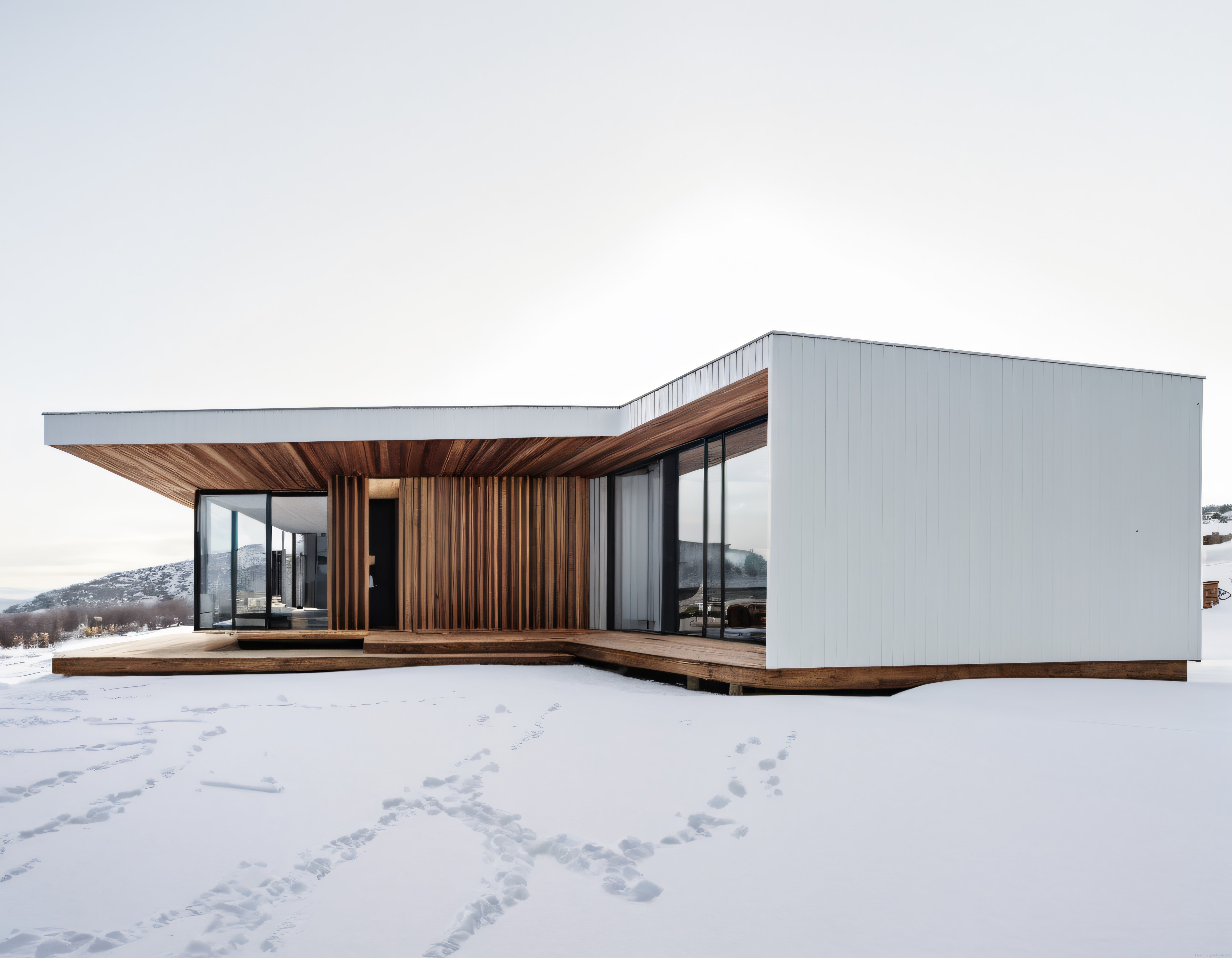 Karlı Vadide Gömülü Modern Mimari: Cam, Ahşap ve Minimalist Çizgiler