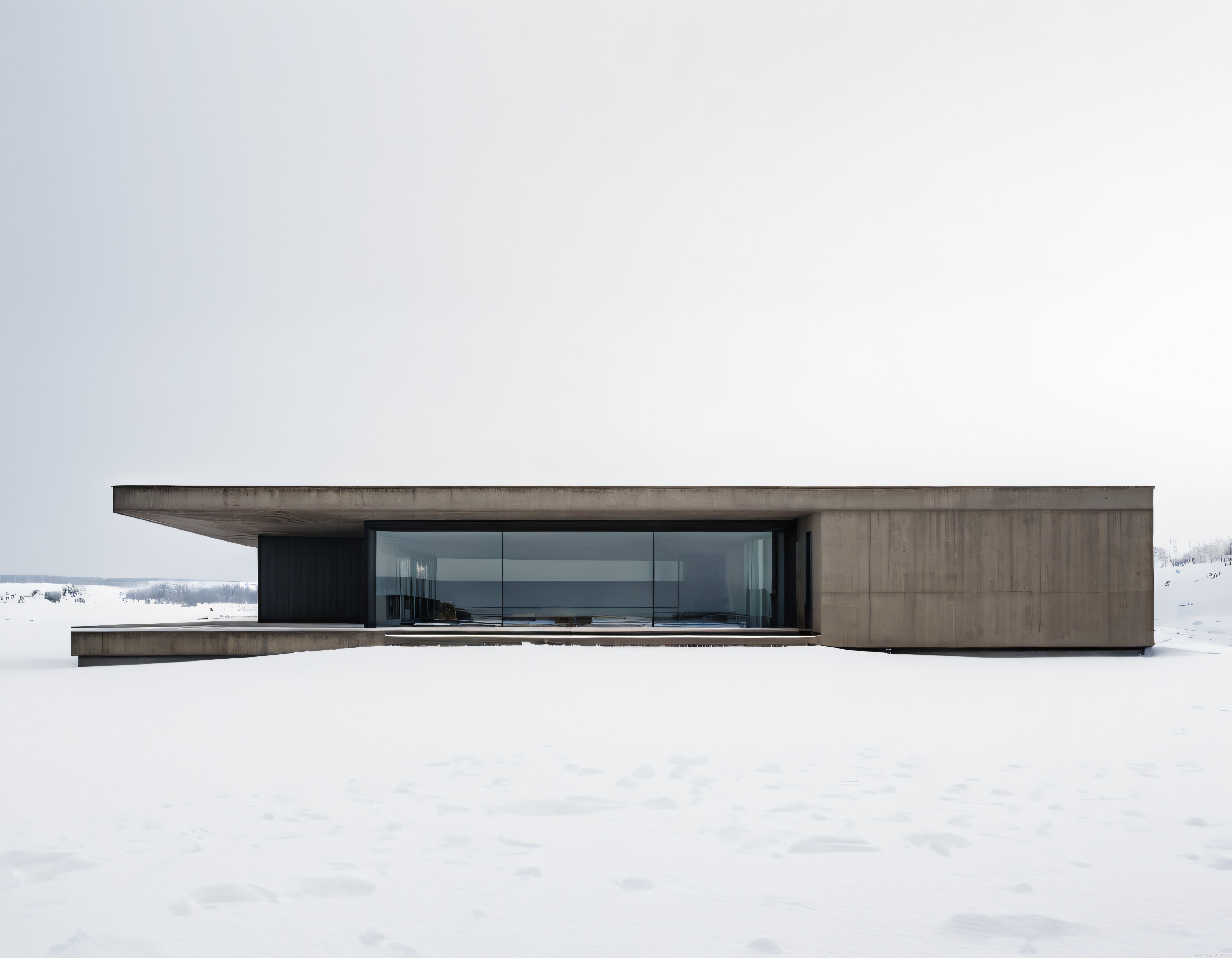 Karlı Vadide Yalın Çizgileriyle Göz Kamaştıran Modern Beton Villa