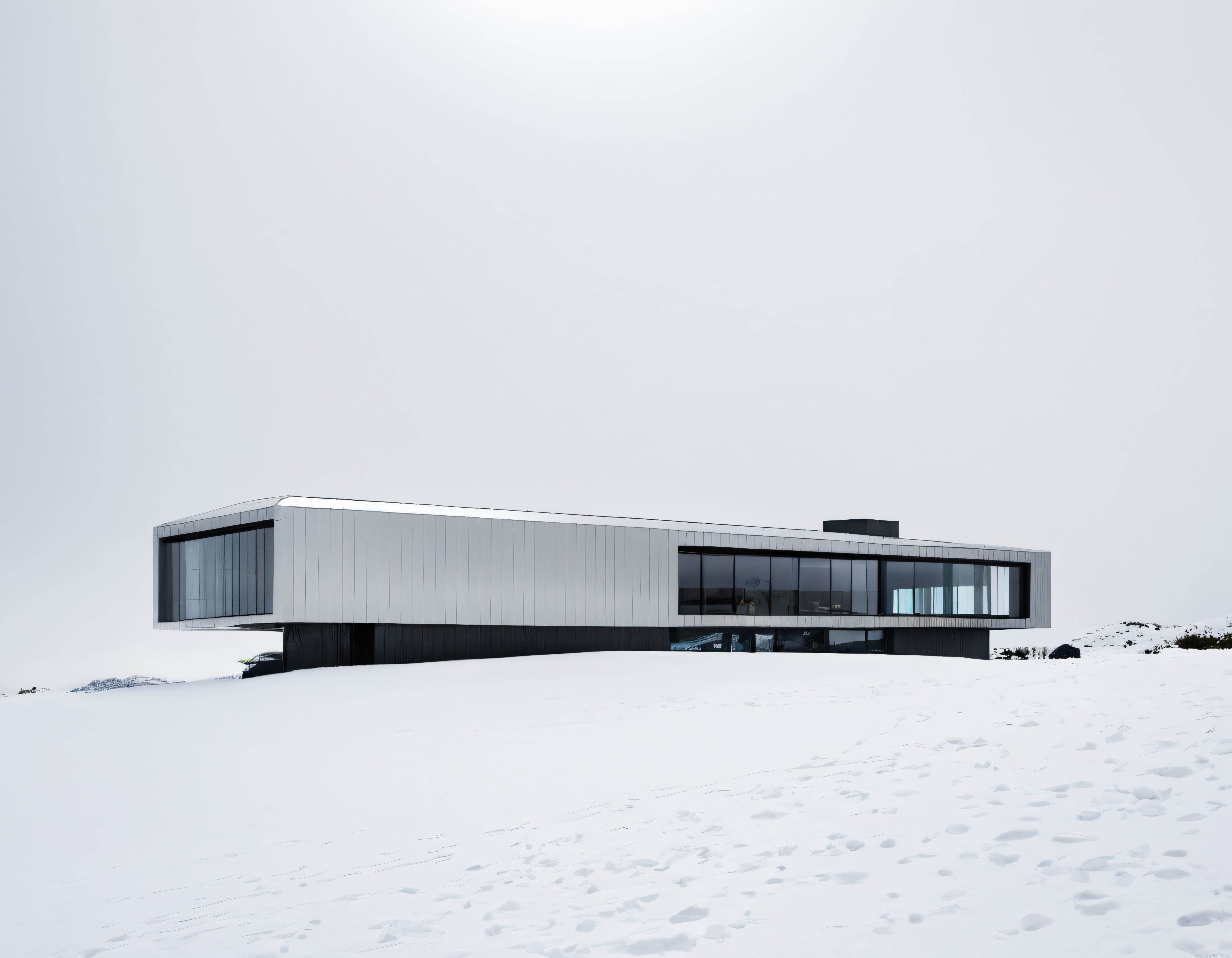 Karlı Vadide Yükselen Minimalist Mimari: Modern Çizgiler ve Beyazın Uyumu