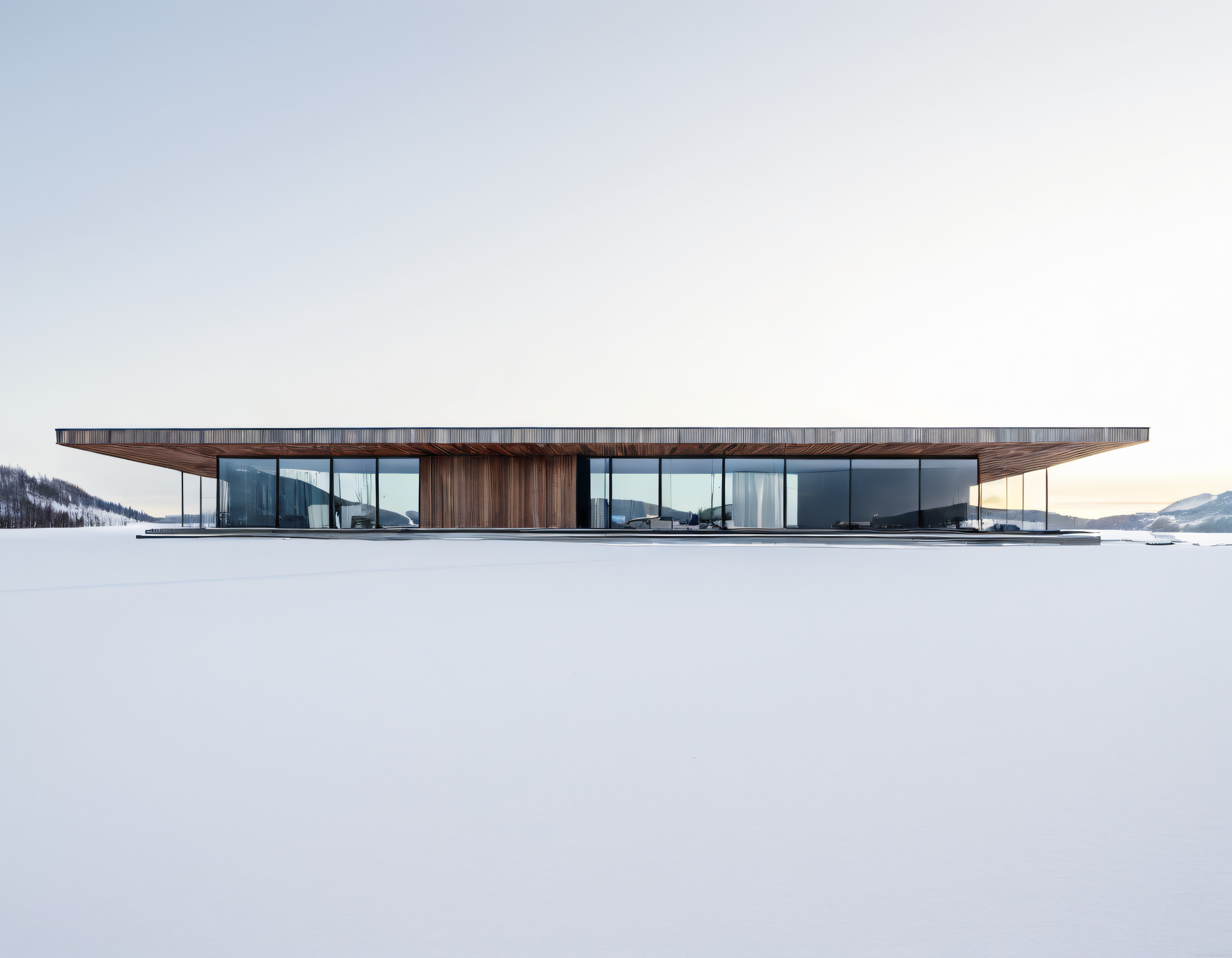 Karlı Vadinin Ortasında Yükselen Modern Cam Cepheli Minimalist Mimari Harikası