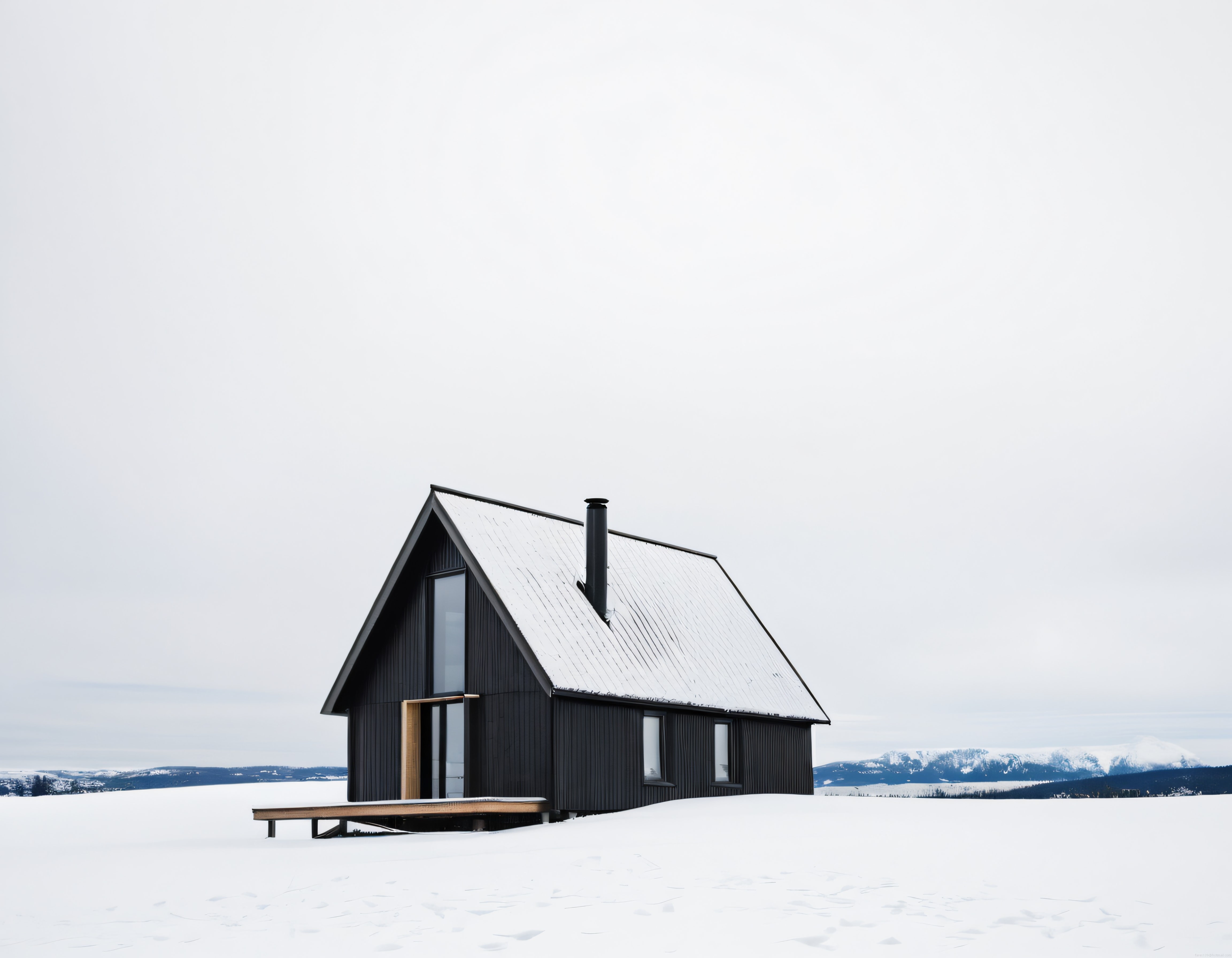 Karlı Vadiye İnşa Edilmiş İzole ve Minimalist Siyah A-Frame Dağ Evi