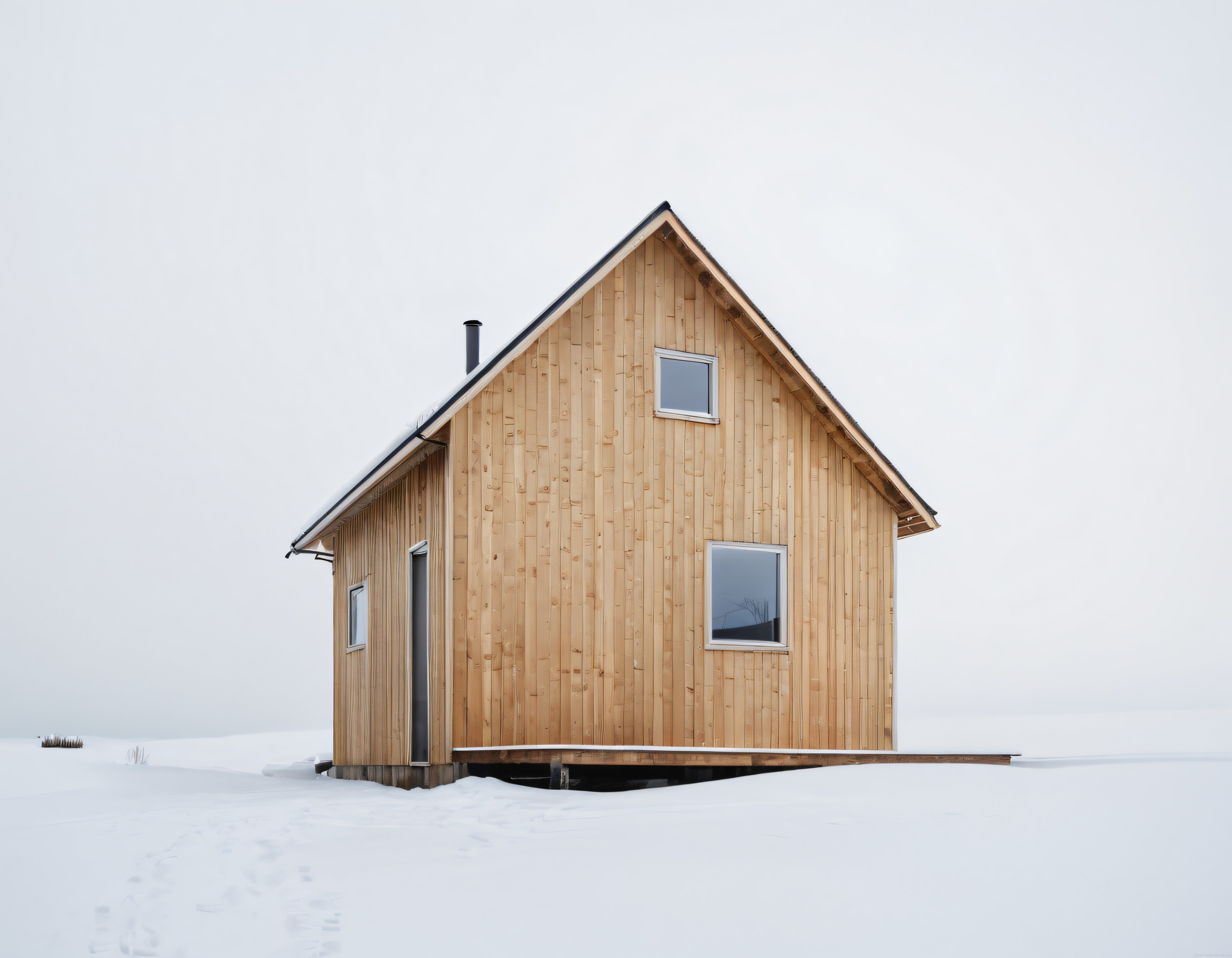 Karlı Vadiye Kurulu Minimalist Ahşap Kulübe ve Sessiz Kış Atmosferi