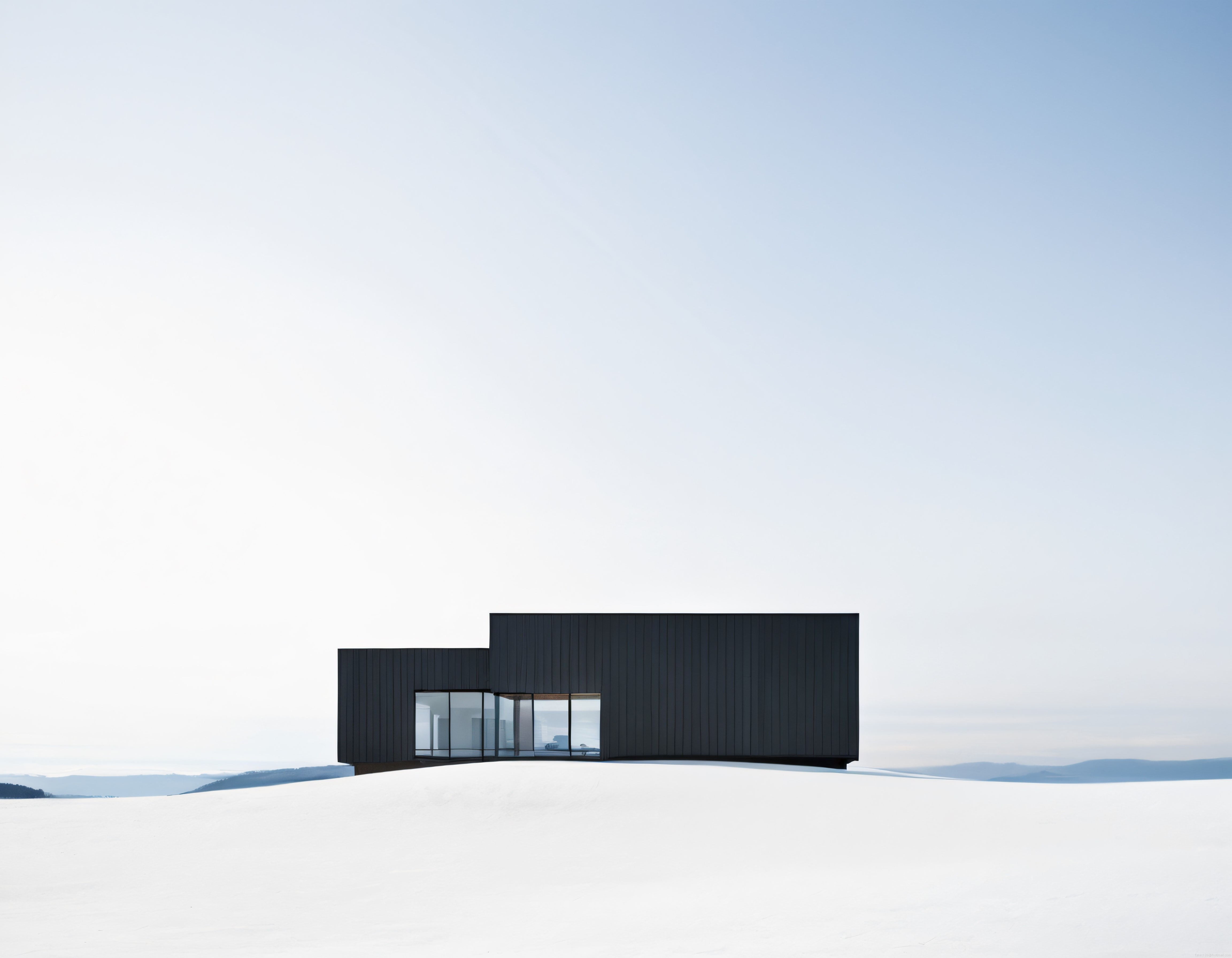 Karlı Vahada Minimalist Siyah Ev: Modern Mimarinin Doğayla Dansı