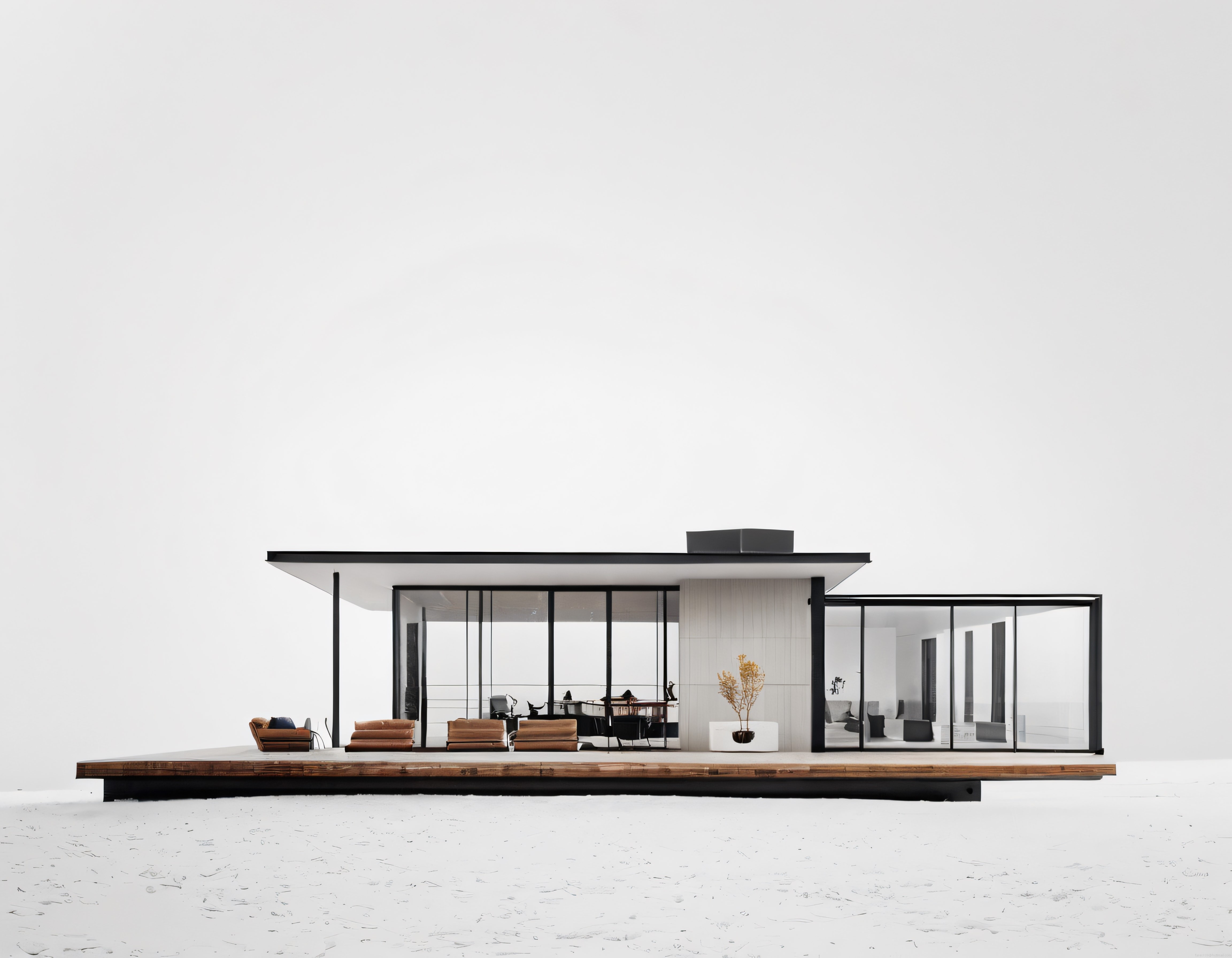 Karlı ve Buzul Ortamda Modern Cam Cepheli Lüks Villa Tasarımı