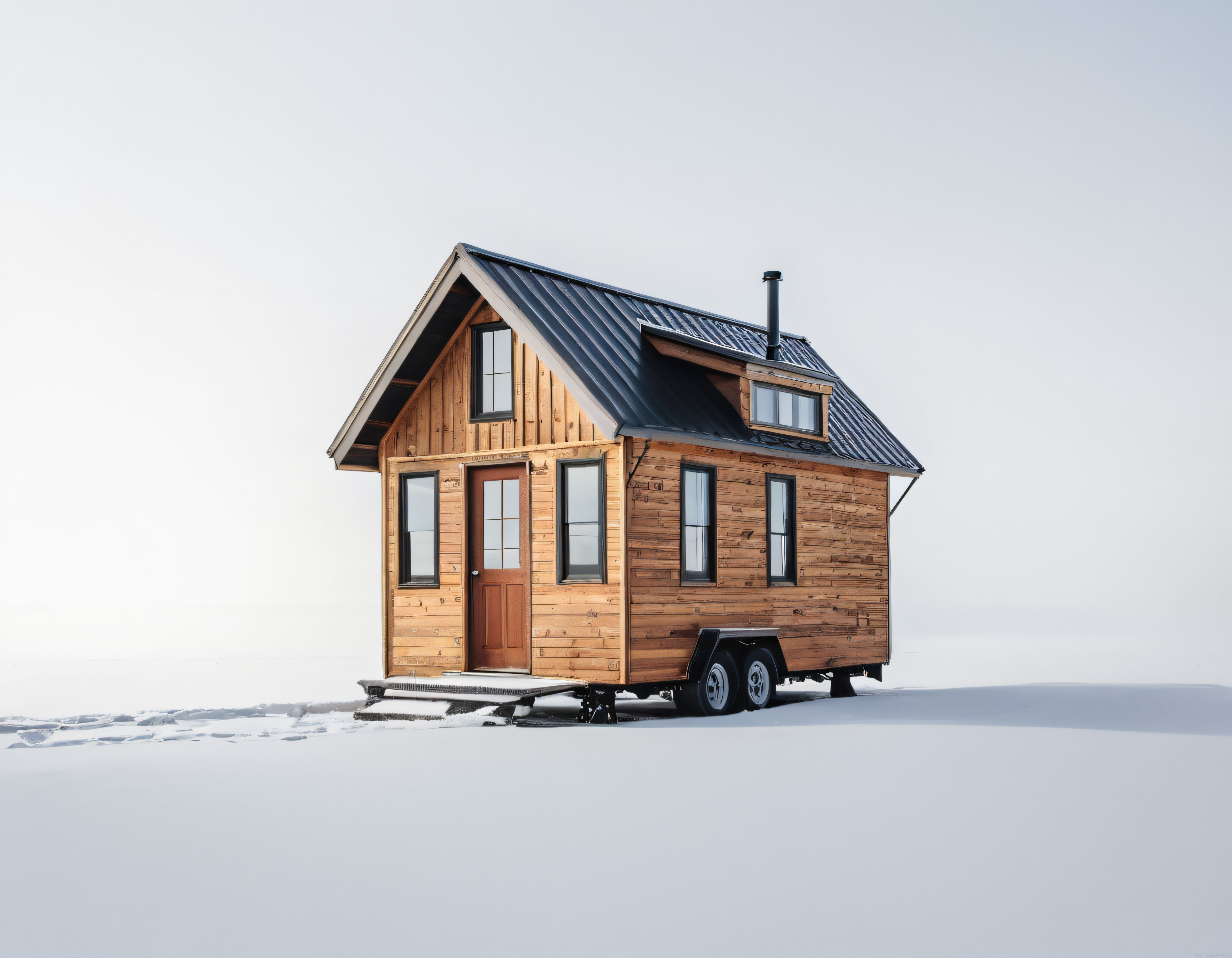 Karlı Zeminde Tekerlekli Ahşap Tiny House: Minimalist ve Sıcacık Bir Sığınak