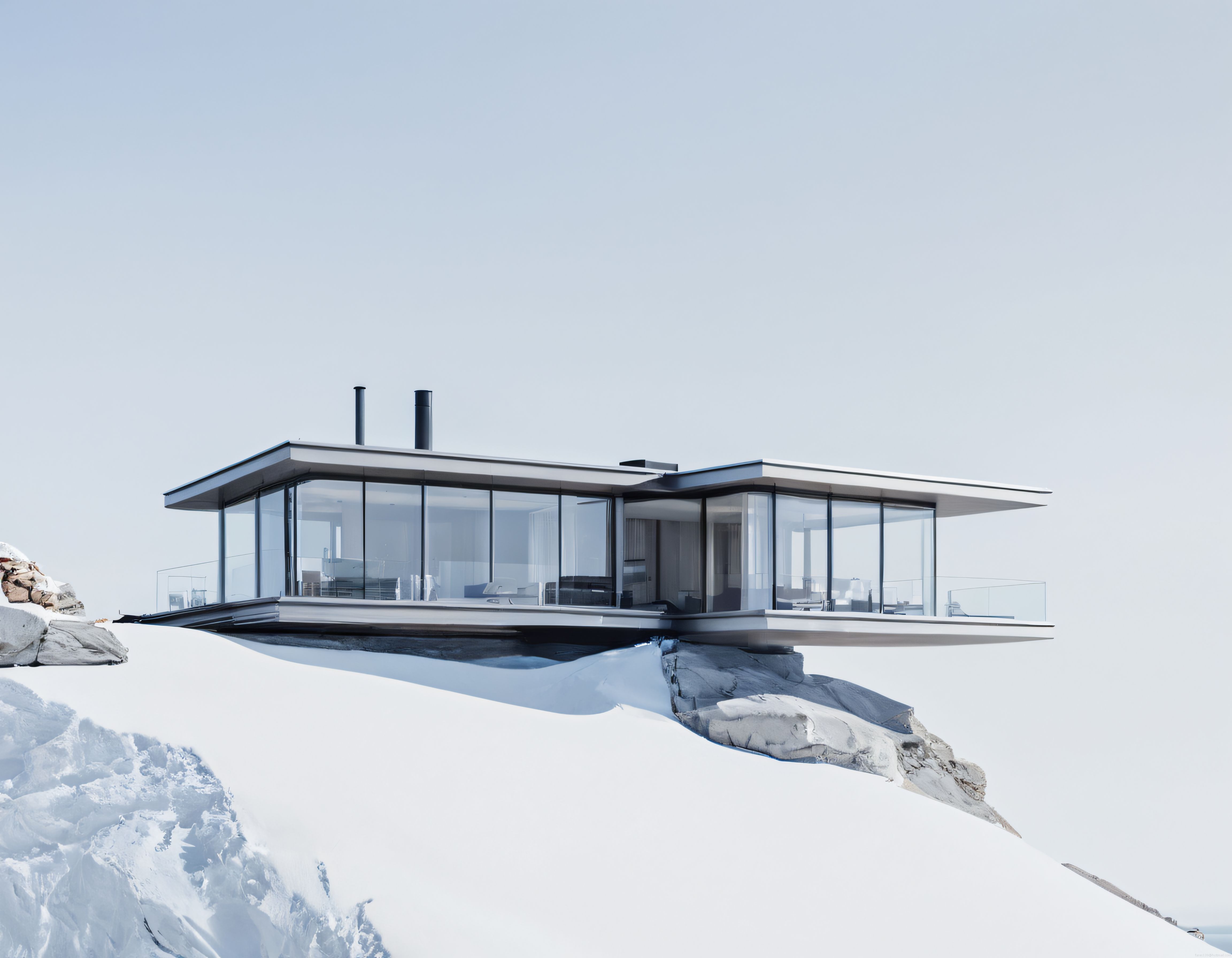 Karlı Zirvede Cam Duvarlı Lüks Villa: Modern Mimari ve Doğayla İç İçe Yaşam