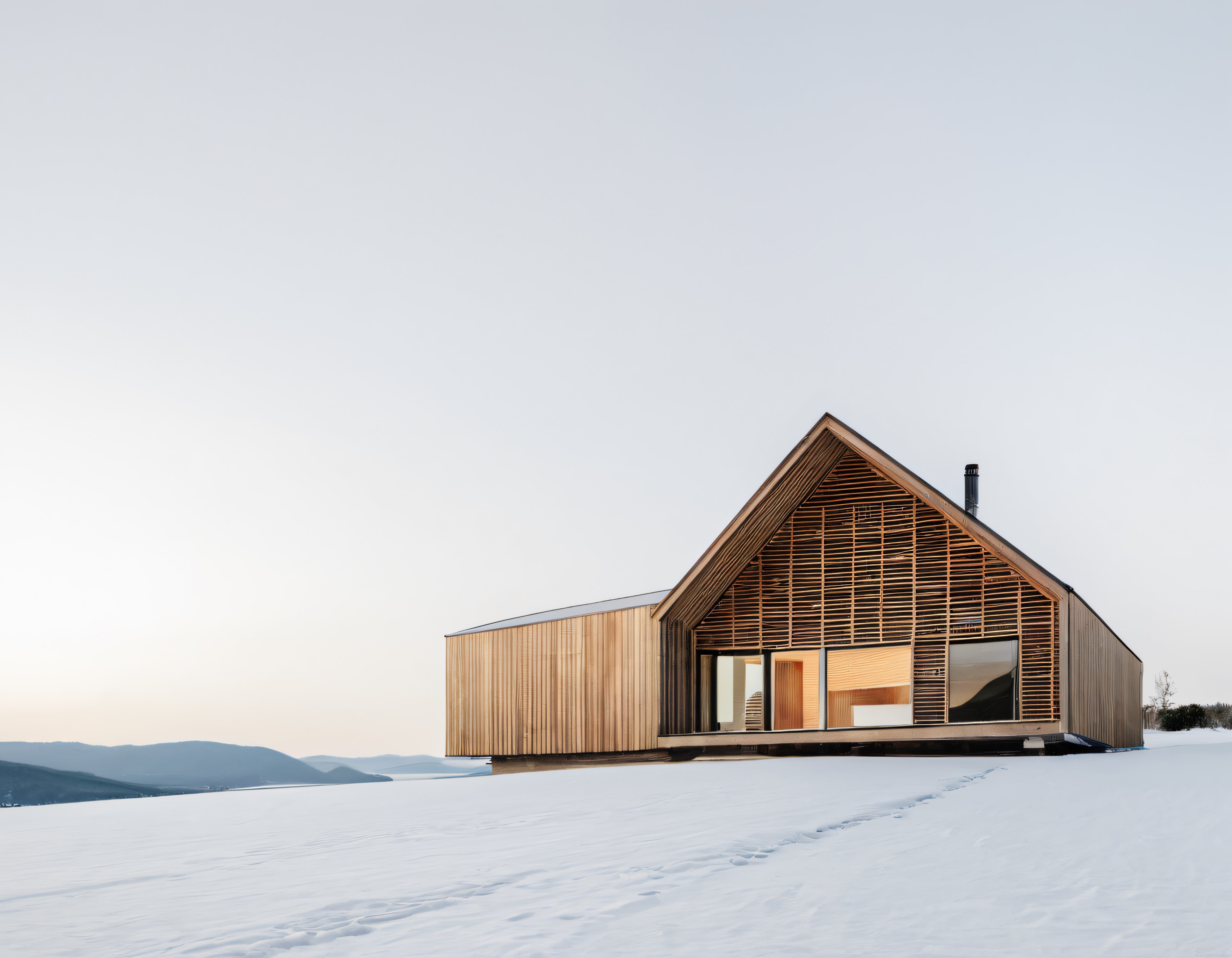 Karlı Zirvede Modern Ahşap Kabin: Minimalist Mimari ve Sessiz Kış Atmosferi