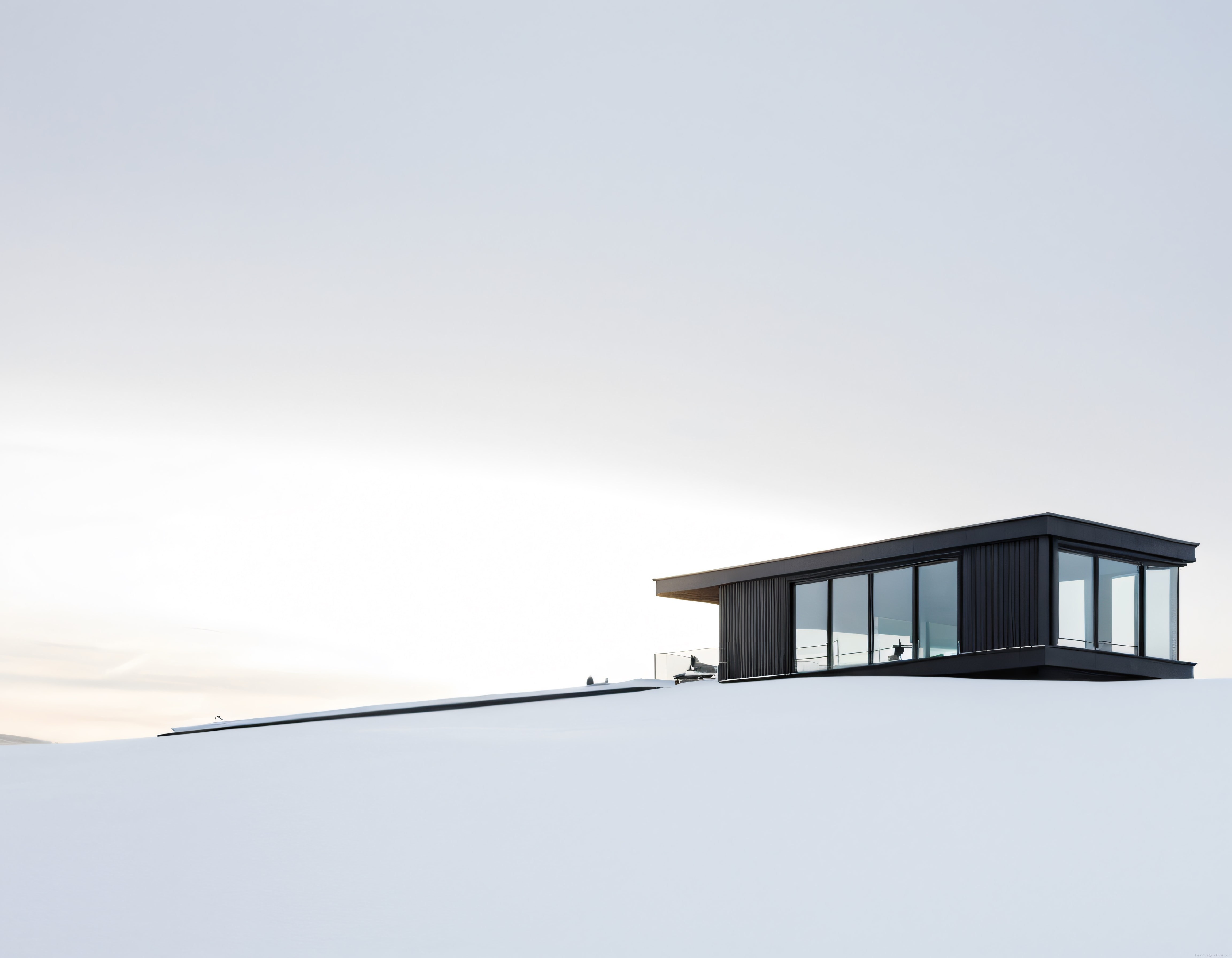 Karlı Zirvede Modern Dağ Evi: Minimalist Mimari ve Bembeyaz Peyzaj
