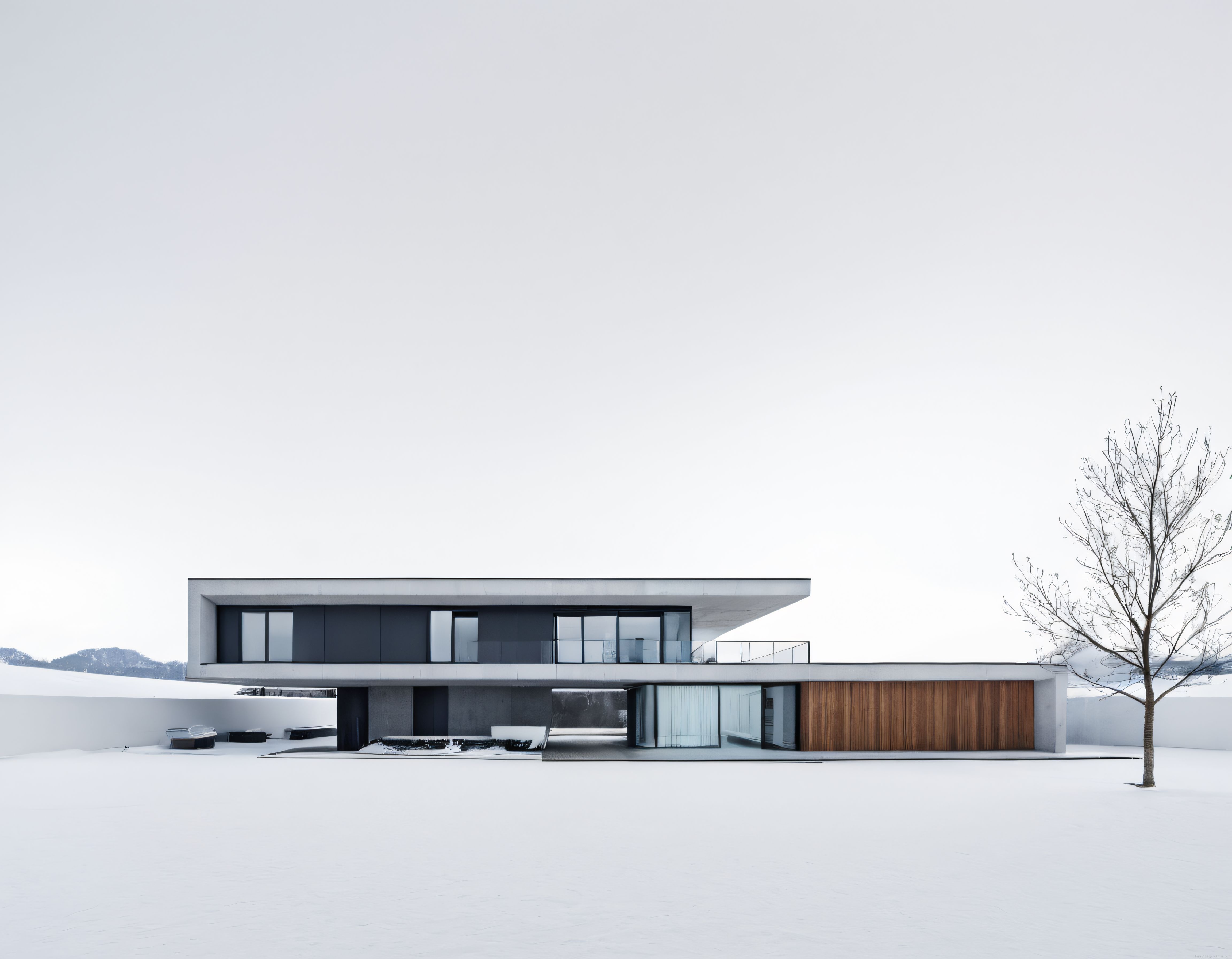 Karlı Zirvede Modern Minimalist Bir Ev ve Soğuk Ormanın Sakinliği