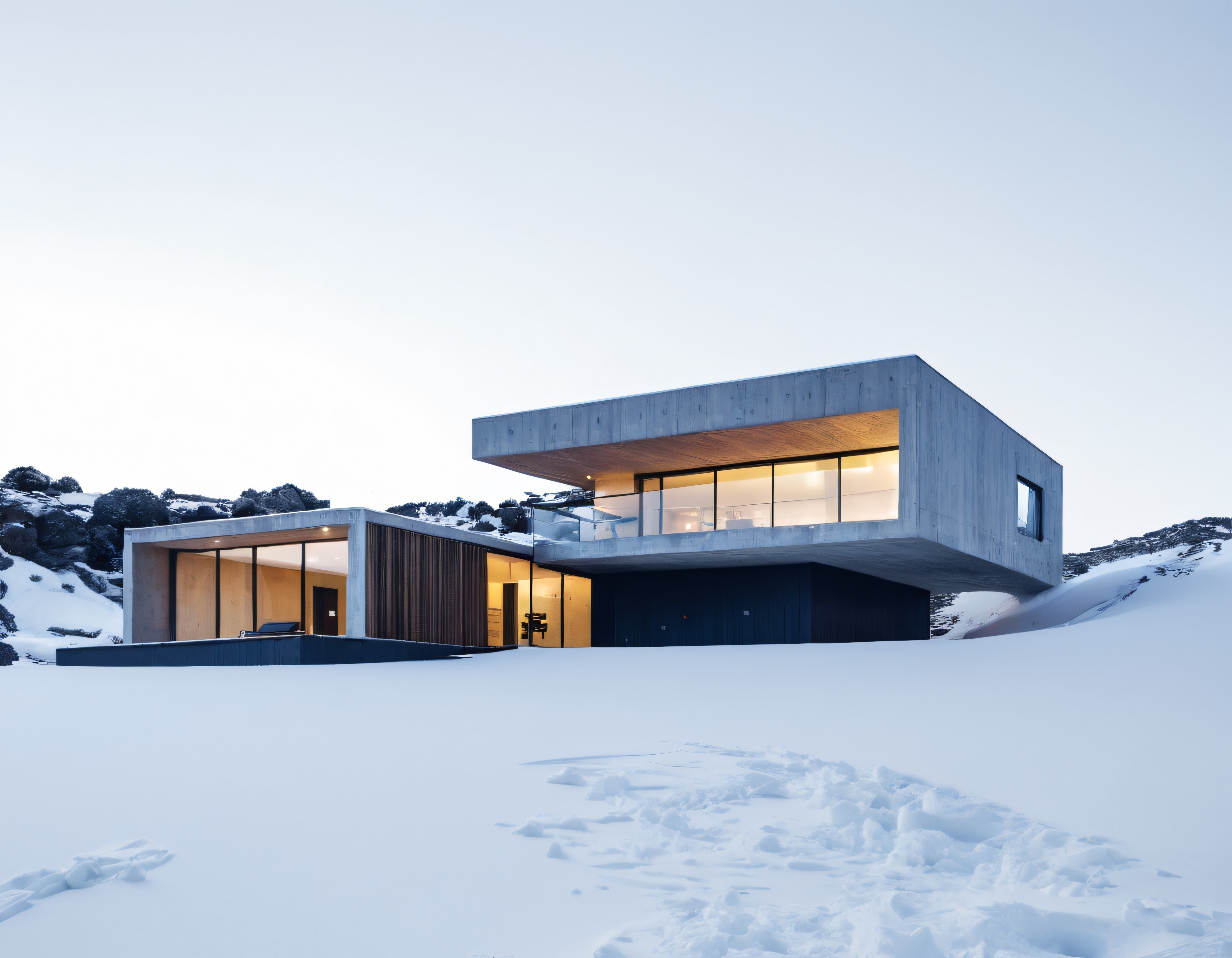 Karlı Zirvelerde Sıradışı Modern Beton Villa ve Huzurlu Atmosfer