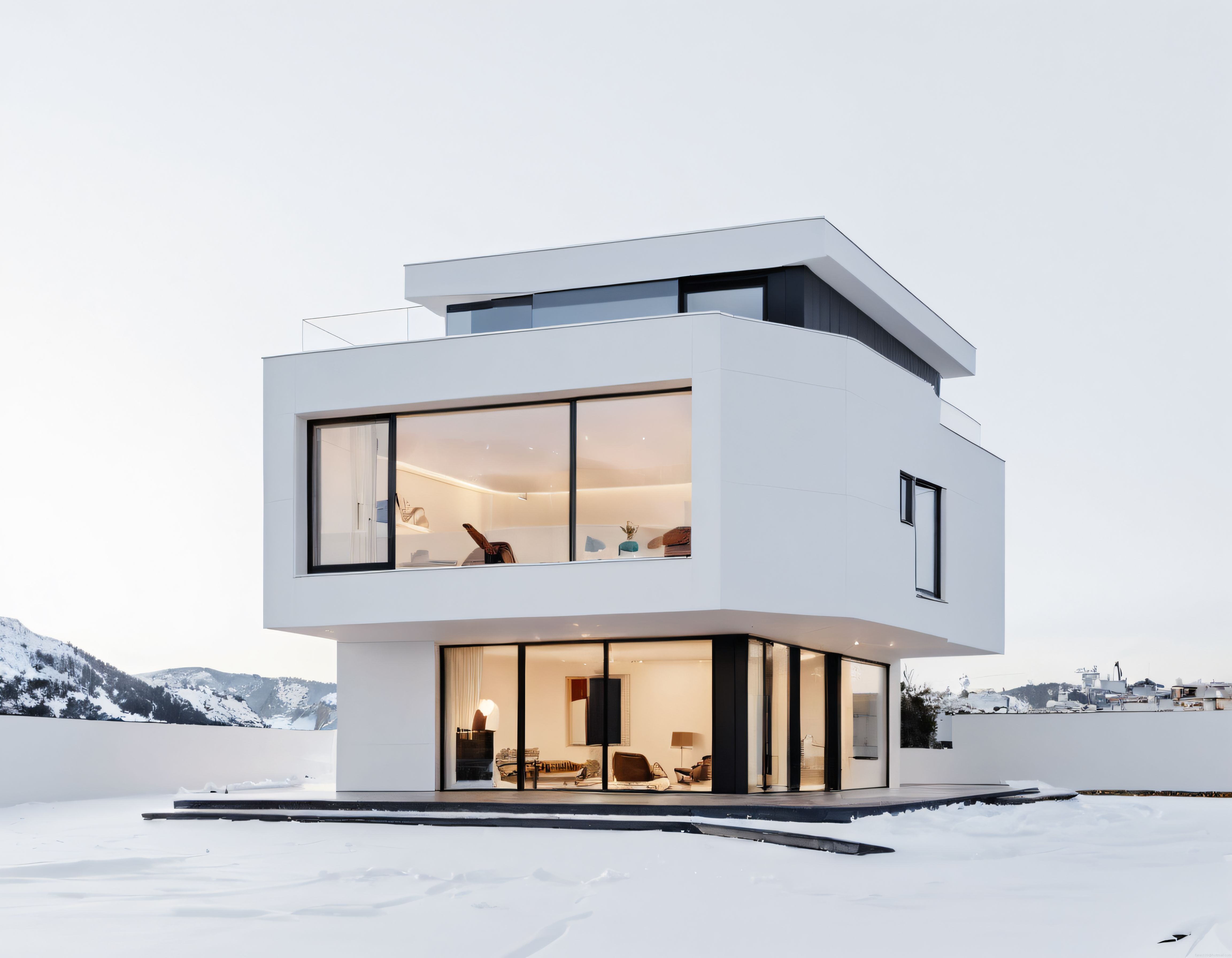 Karlı Zirvelerin Önünde Işıldayan Ultra Modern Minimalist Villa Tasarımı