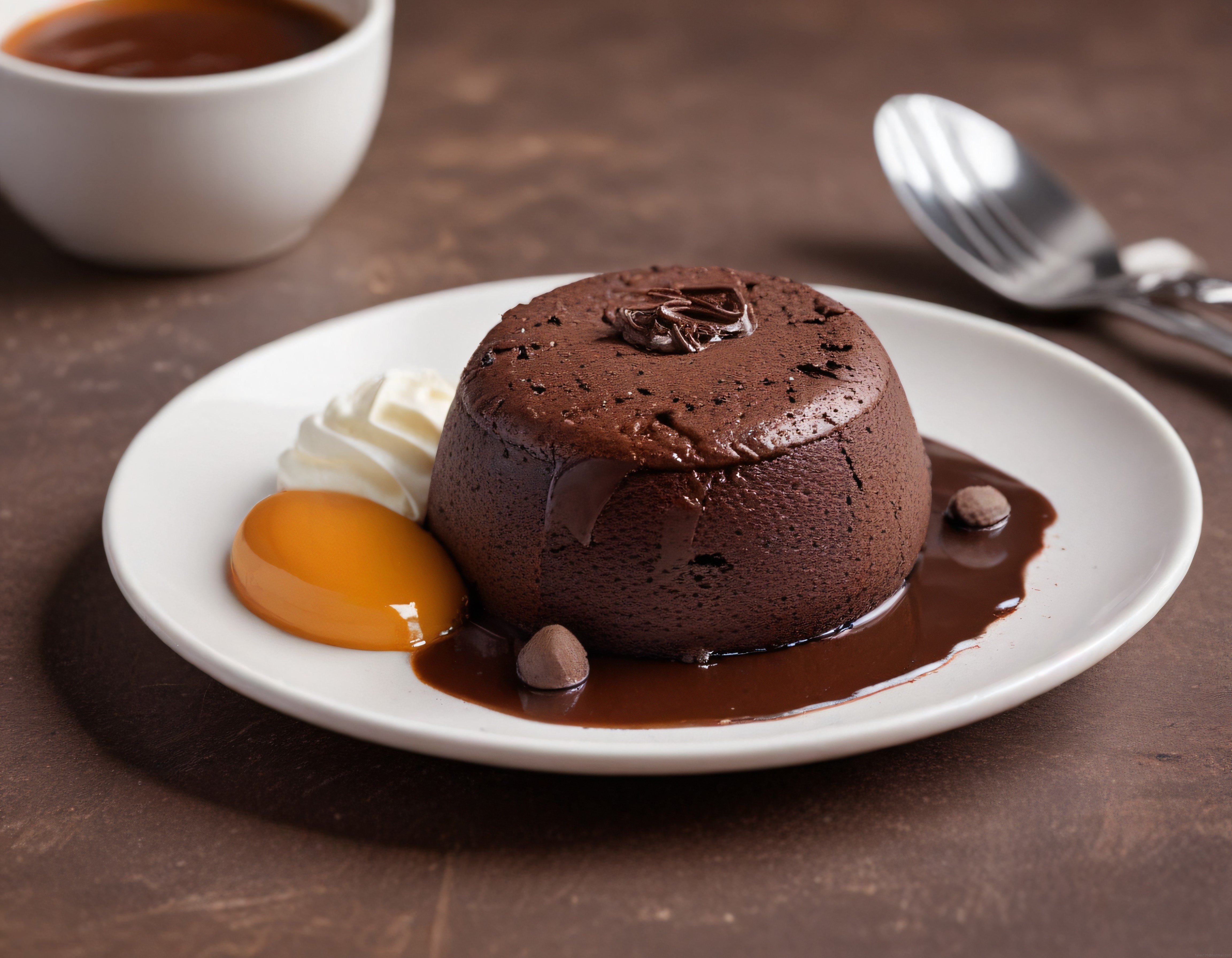 Kaşık Tatlısı Çikolatalı Sufle ve Karamel Sos ile Göz Alıcı Sunum