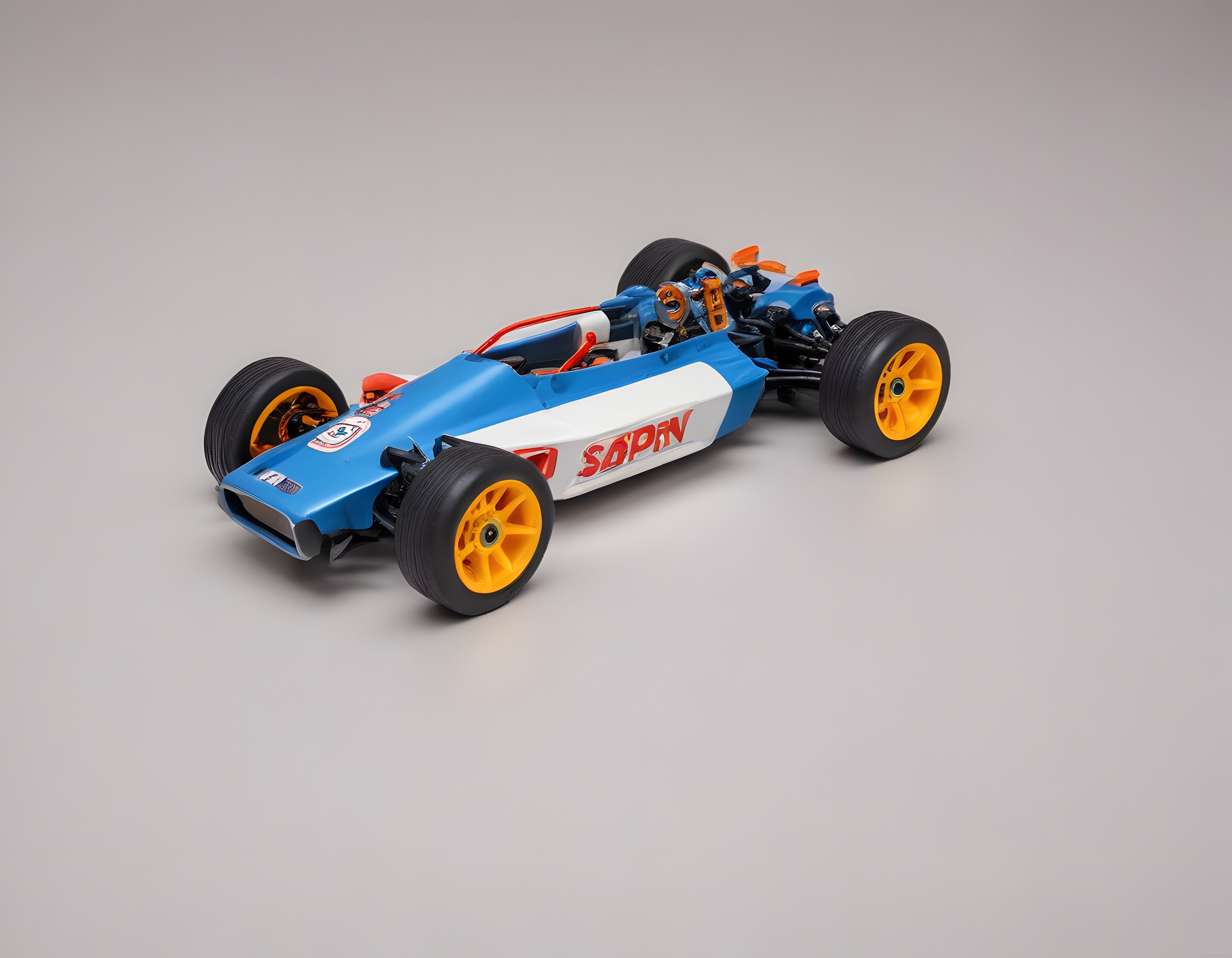 Kasklı Sürücülü Mavi Beyaz Formula 1 Yarış Arabası Oyuncak Modeli