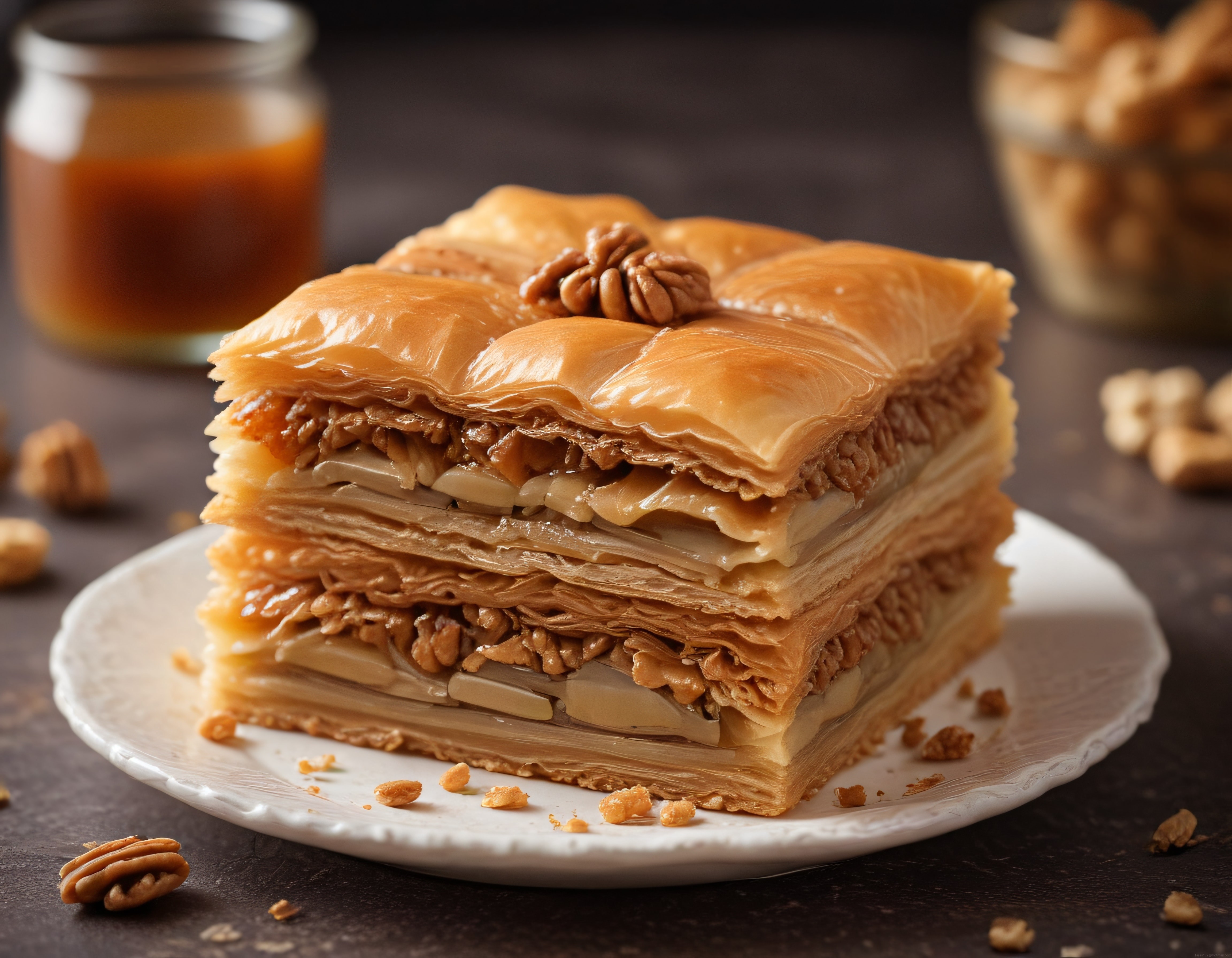 Kat kat cevizli baklava dilimi: şerbetli hamur ve kuru yemişli enfes sunum