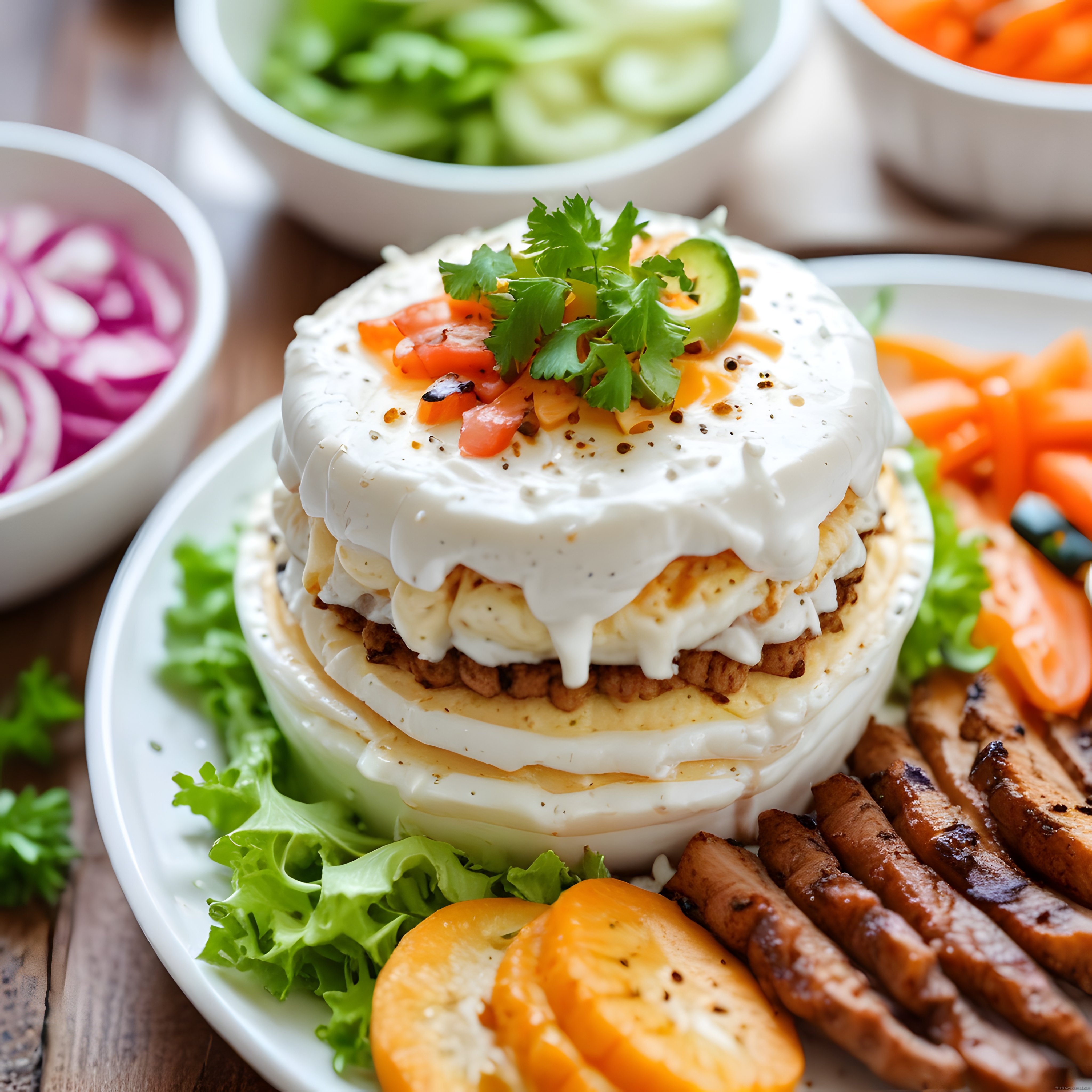 Kat Kat Soğan ve Et Kulesi: Krema Soslu İştah Açıcı Restoran Sunumu