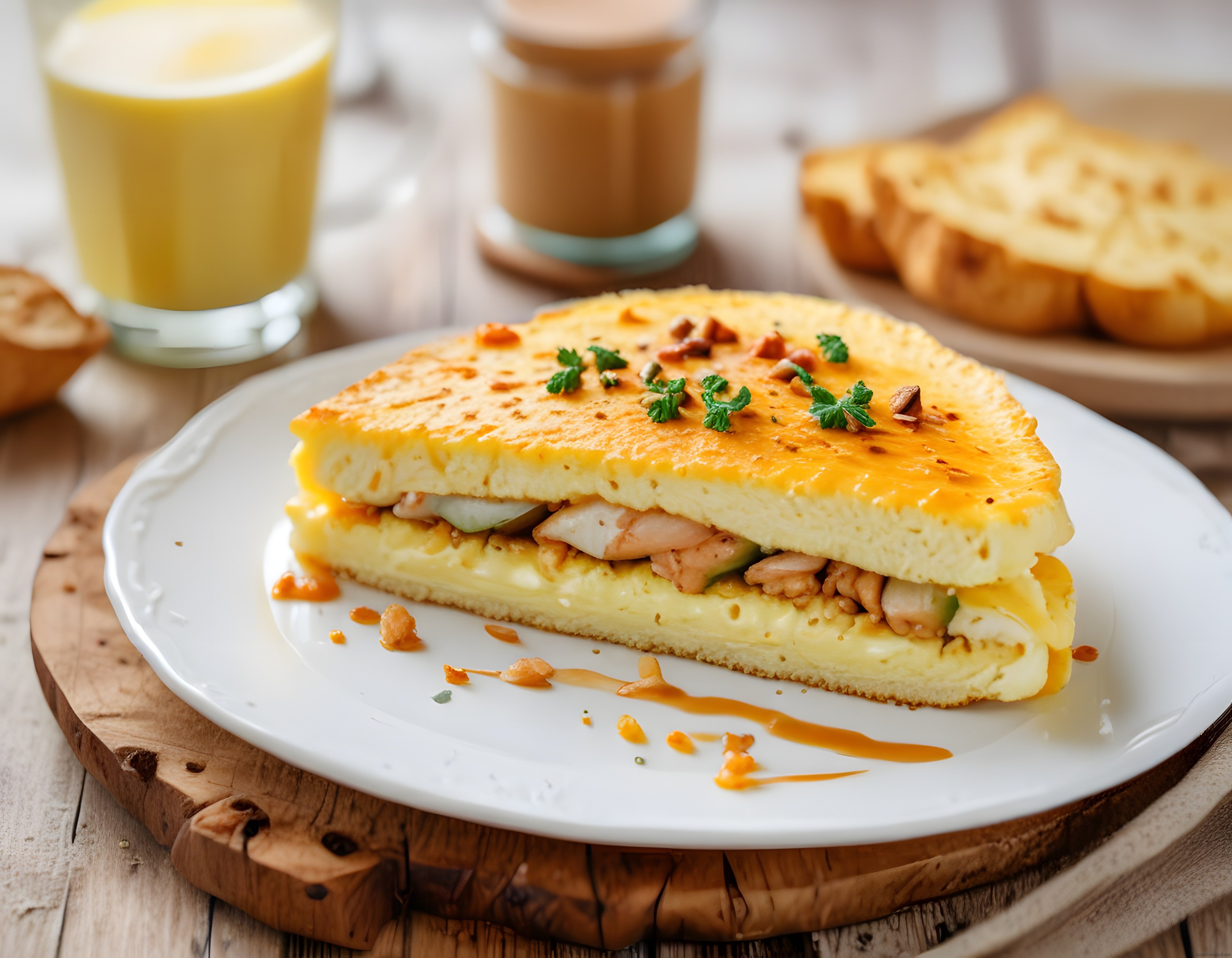 Katlı Omlet Sandviç ve Taze Sıkılmış Portakal Suyuyla Zengin Kahvaltı