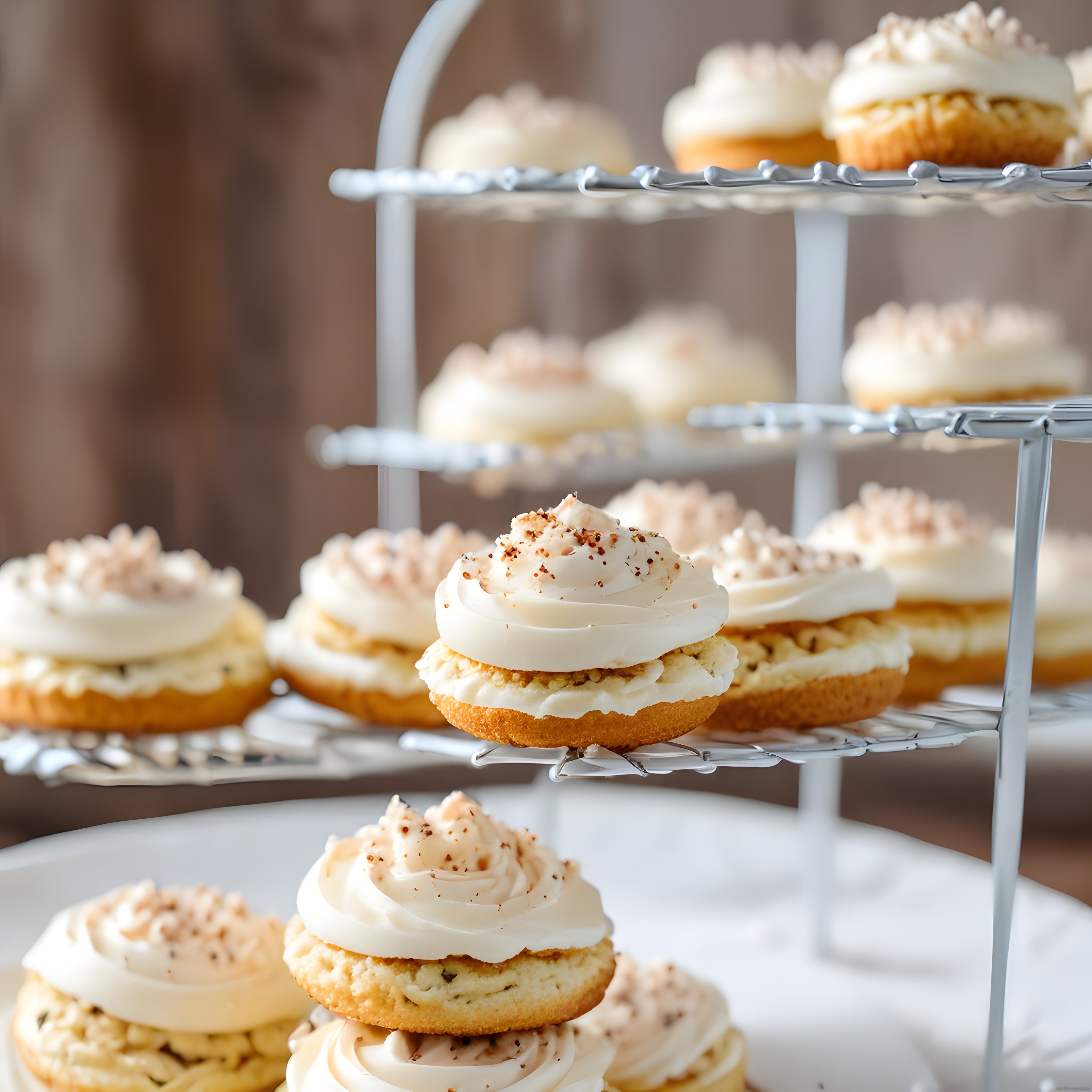 Katlı Standda Sunulan Kremalı Cupcakeler: Tatlı ve Şık Bir Davet Menüsü