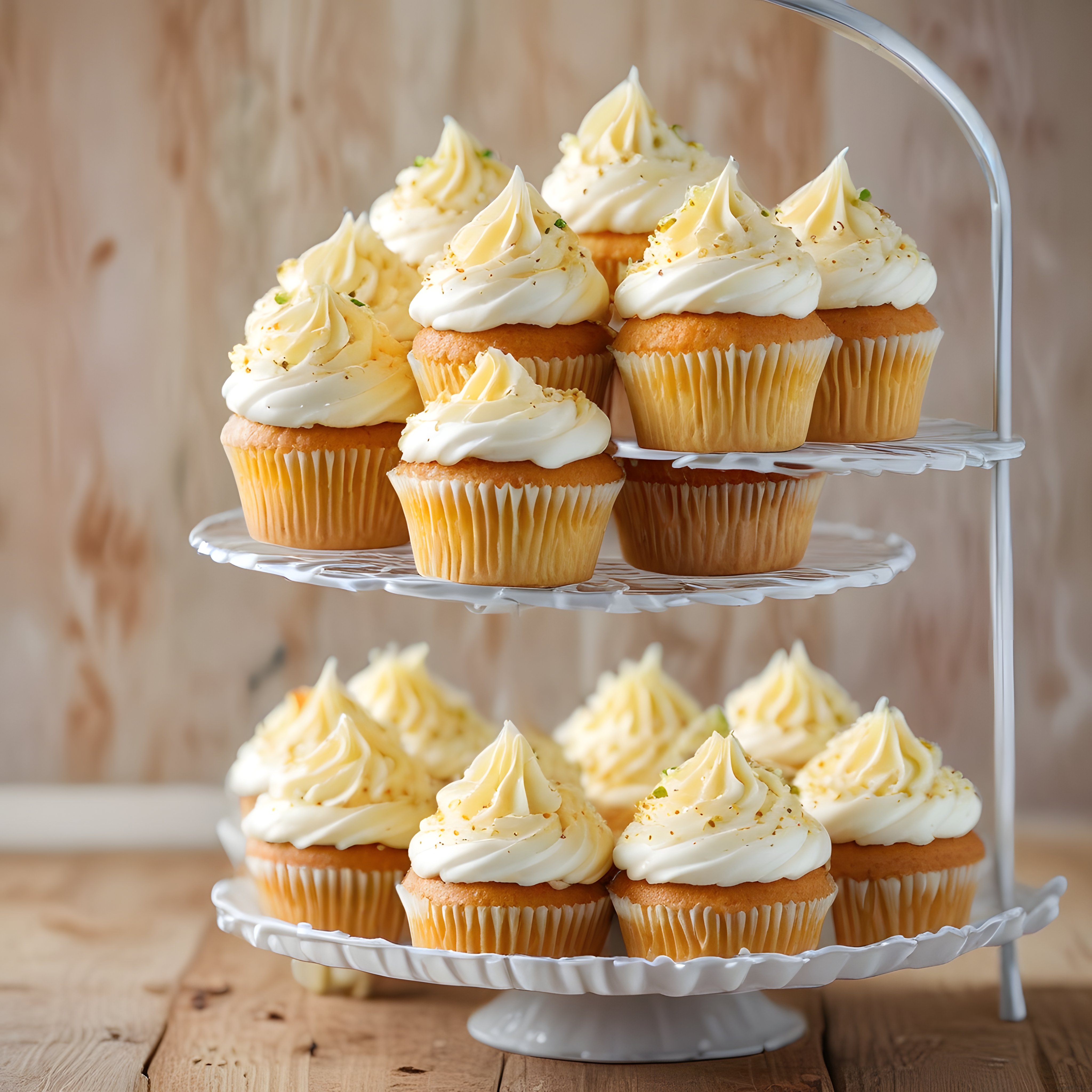 Katlı Standta Sunulan Limonlu Cupcake'ler: Taze ve Ev Yapımı Tatlı Lezzet
