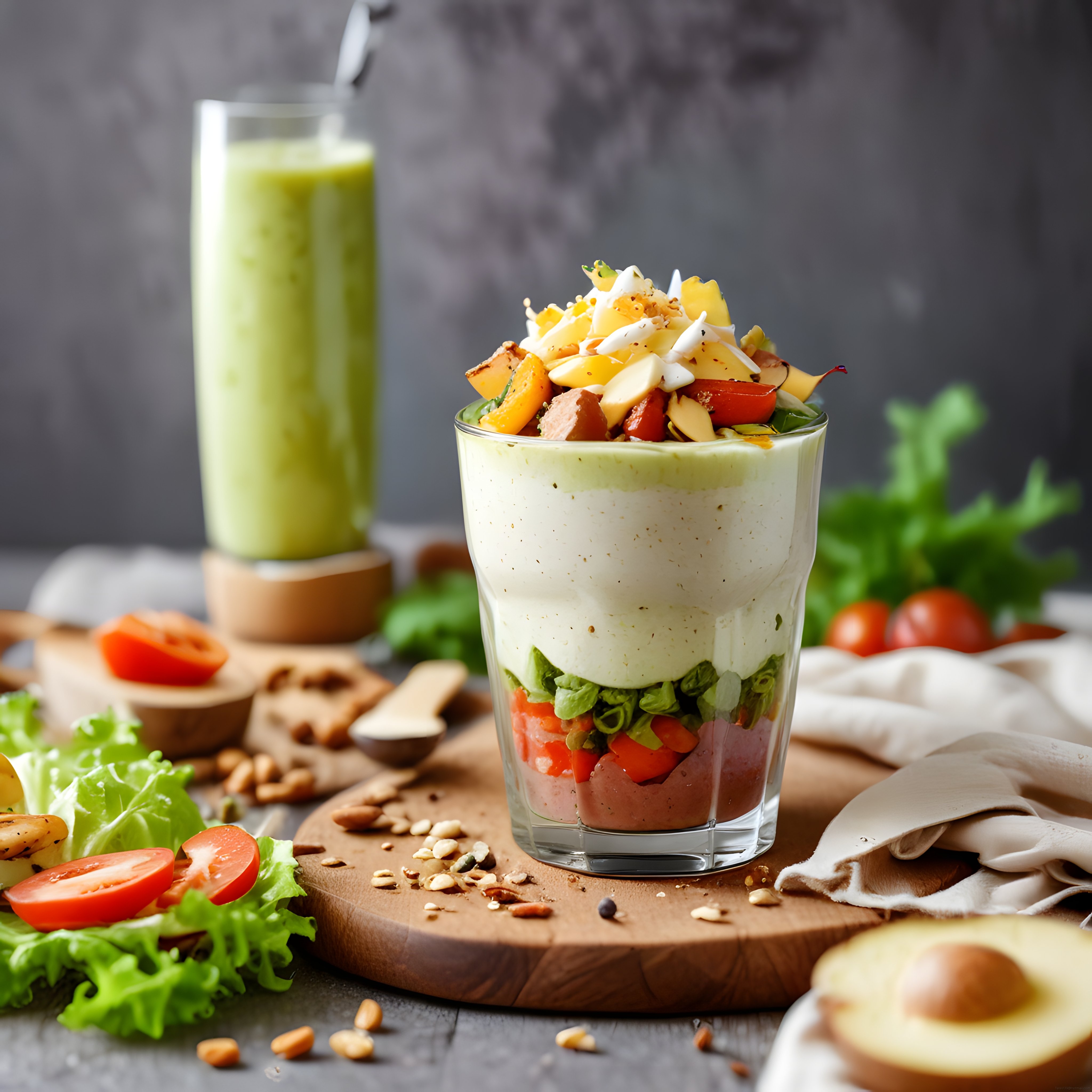 Katmanlı Avokadolu Salata Parfait ve Yeşil Smoothie ile Sağlıklı Bir Öğün